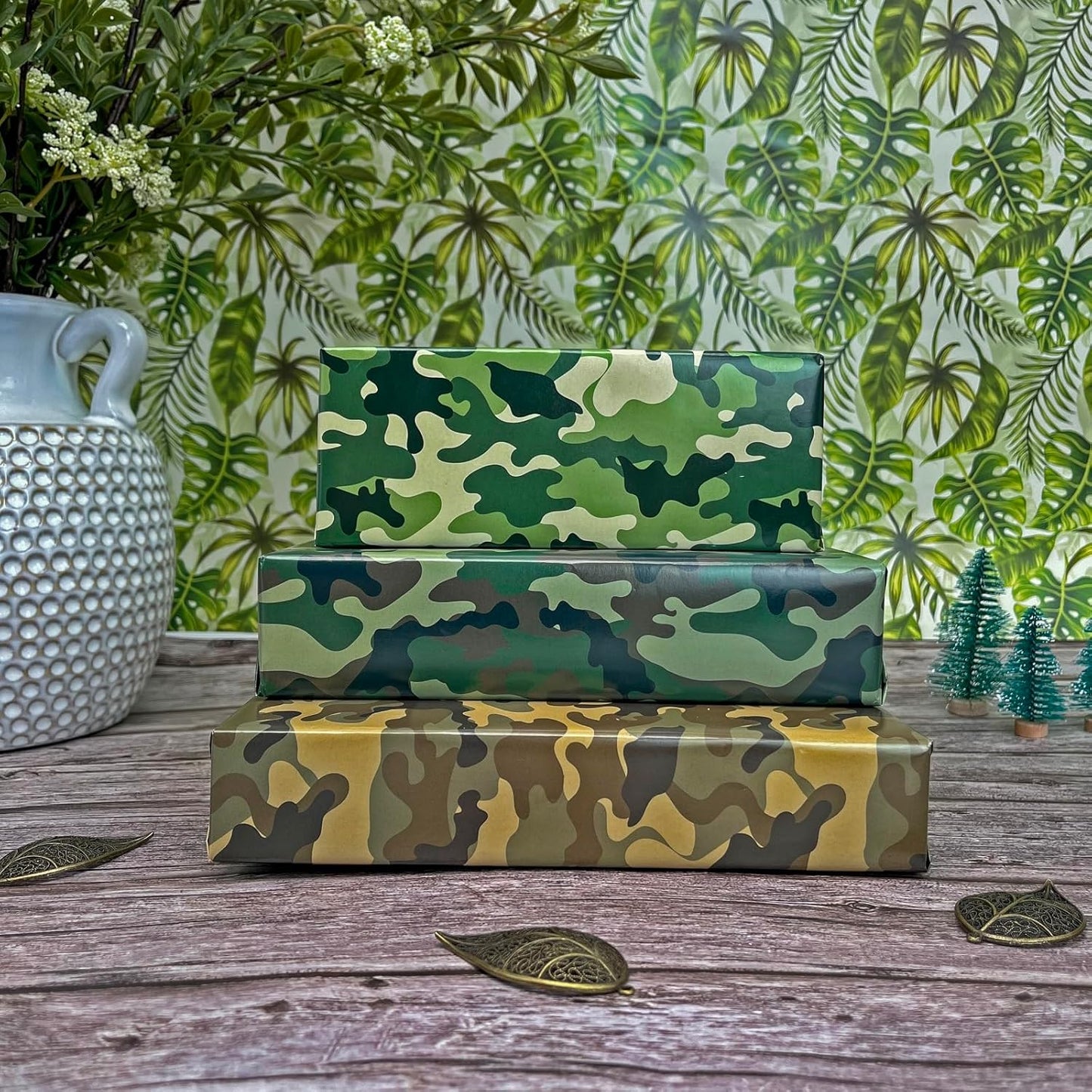 Dtiafu Camo Wrapping Paper for Men Boys Kids - Army Wrapping Paper for Birthday Veterans Day - 4 Style Green Blue Camouflage Gift Wrap - 20 X 28inch Per Sheet(8 Sheet Folded Flat)