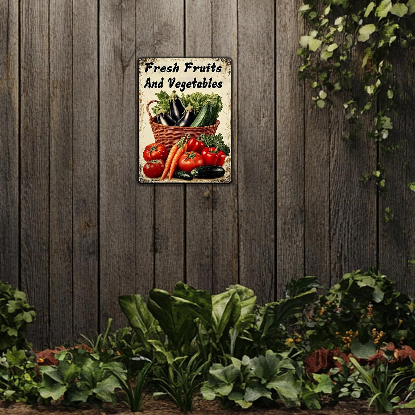 Fresh Fruits and Vegetables Tin Sign Funny Vegetables Farm Plaque Retro Home Kitchen Wall Decor 12x16 Inch