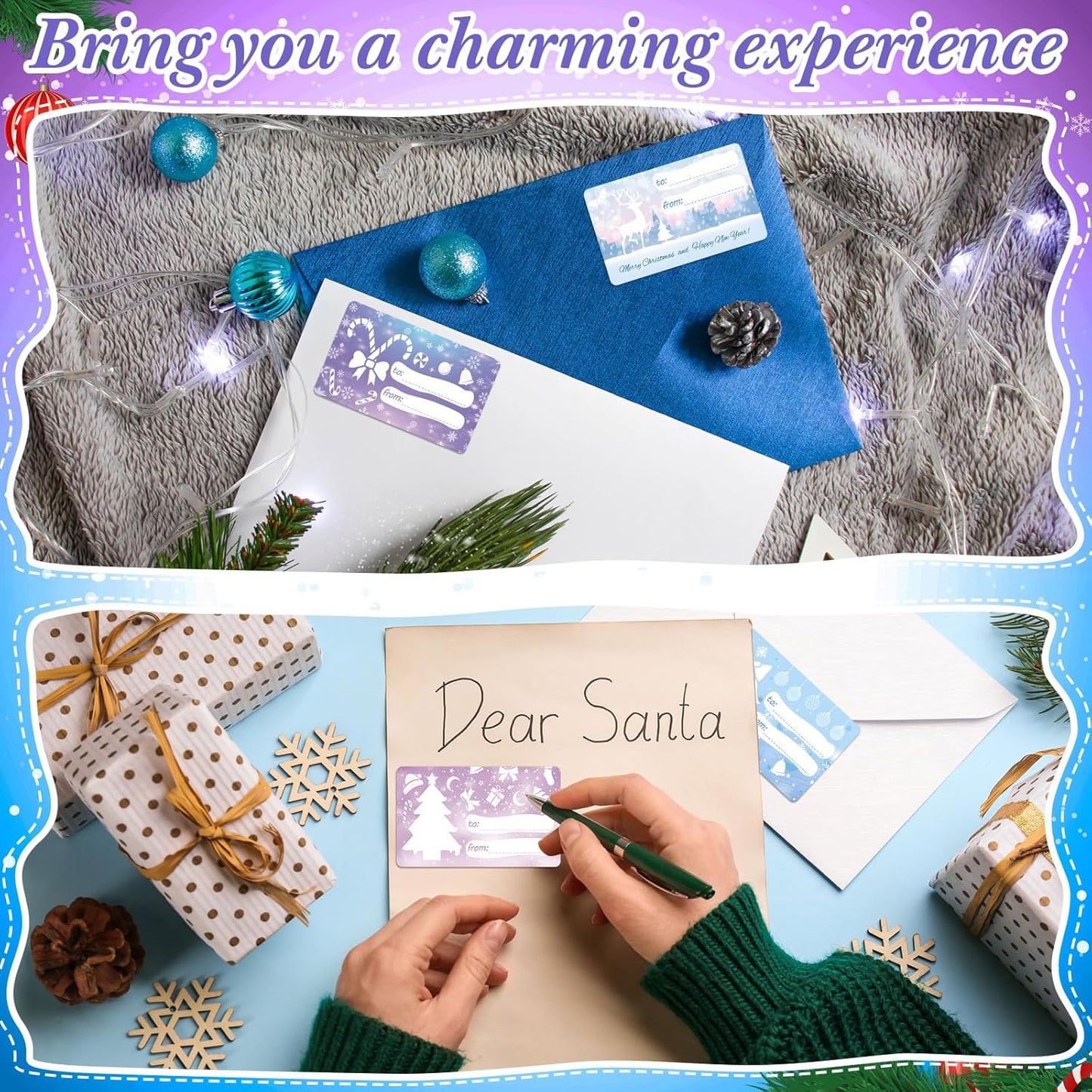 Outus 500 Pieces Christmas Tags Self Adhesive Gift Tags for Xmas Presents Christmas Name Labels Stickers for Wrapping Paper Festival Birthday Holiday Decor(Warm Style,2.76 x 1.57 Inch)