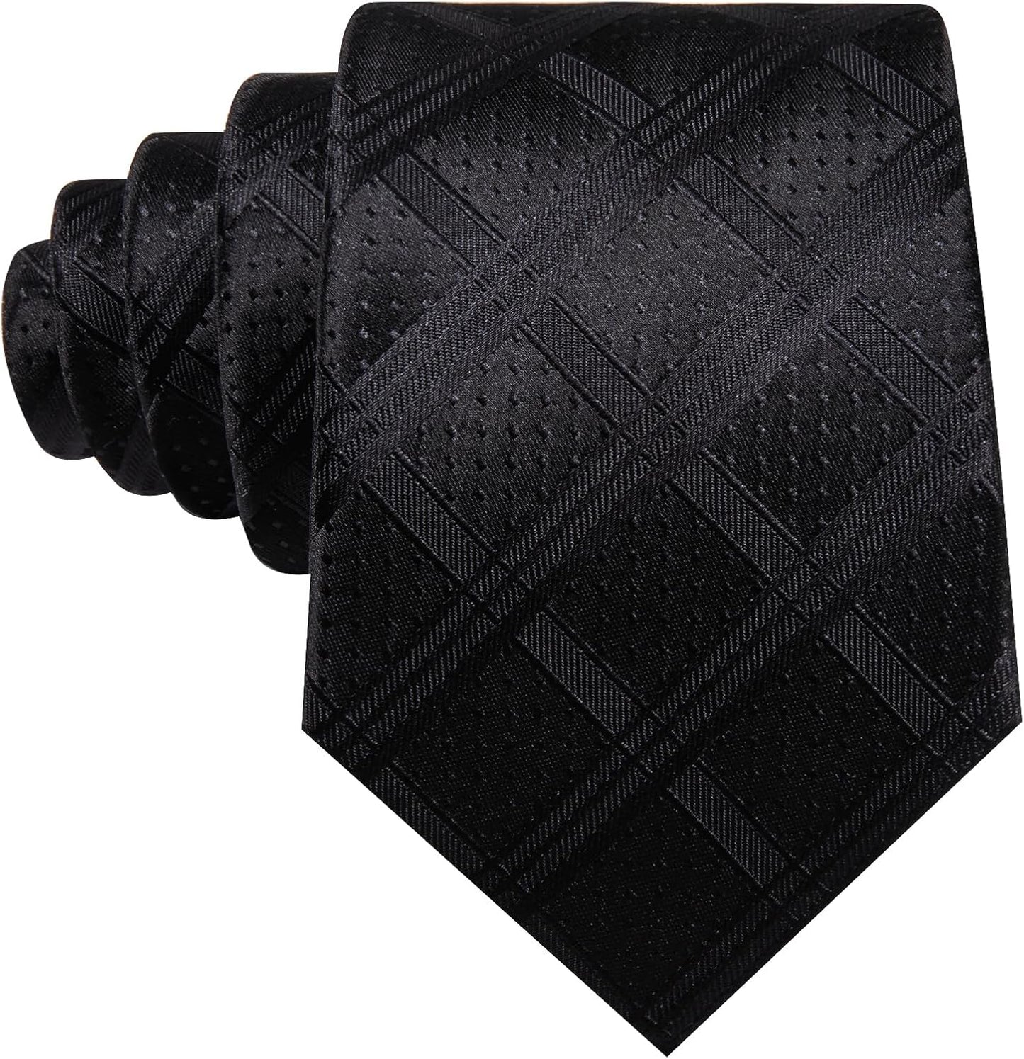 Barry.Wang Designer Classic Ties for Men Set Formal Pocket Square Cufflink Check Plaid