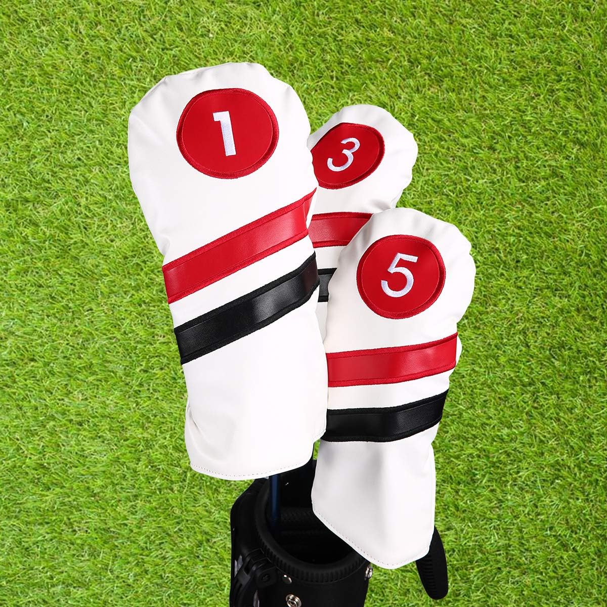 Golf Head Covers 3pcs Set, Driver Fairway Wood Headcovers, Vintage PU Headcovers for Golf Club