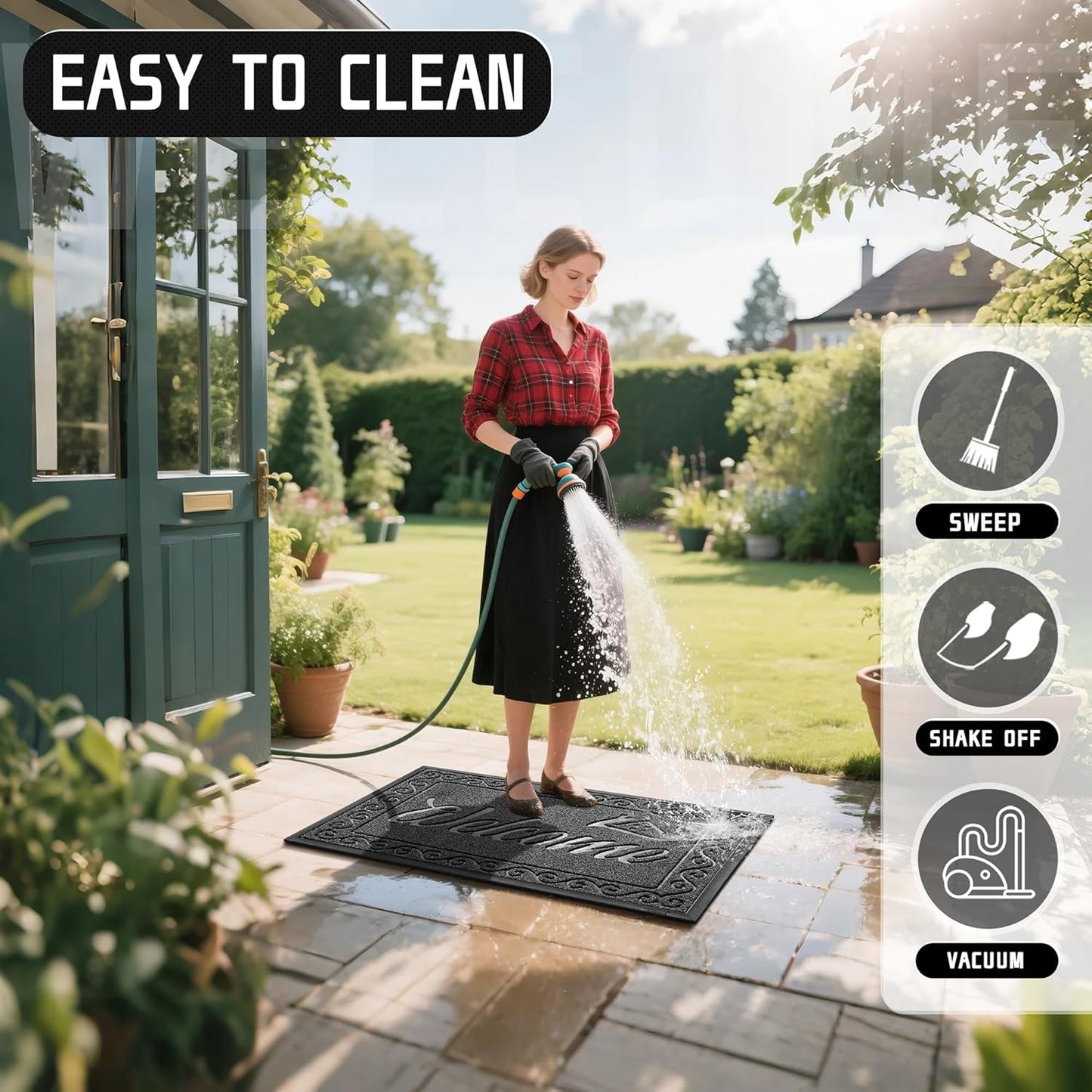 Yimobra Welcome Mat, Heavy Duty Sturdy Door Mats for Home Entrance Outdoor Indoor, Front Doormat for Outside Patio Floor Entry Porch Garage Office, Waterproof, Low Profile, 47 x 24, Black Grey