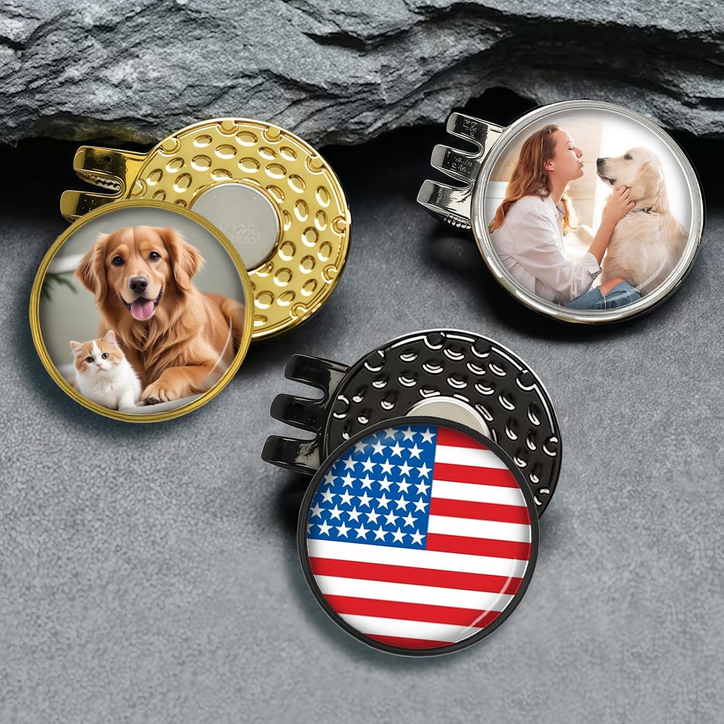 xrlsg Custom Golf Ball Marker and Hat Clip 1 Set, Magnetic Hat Clip with Your Personalized Photo Logo for Golfers, Boyfriend