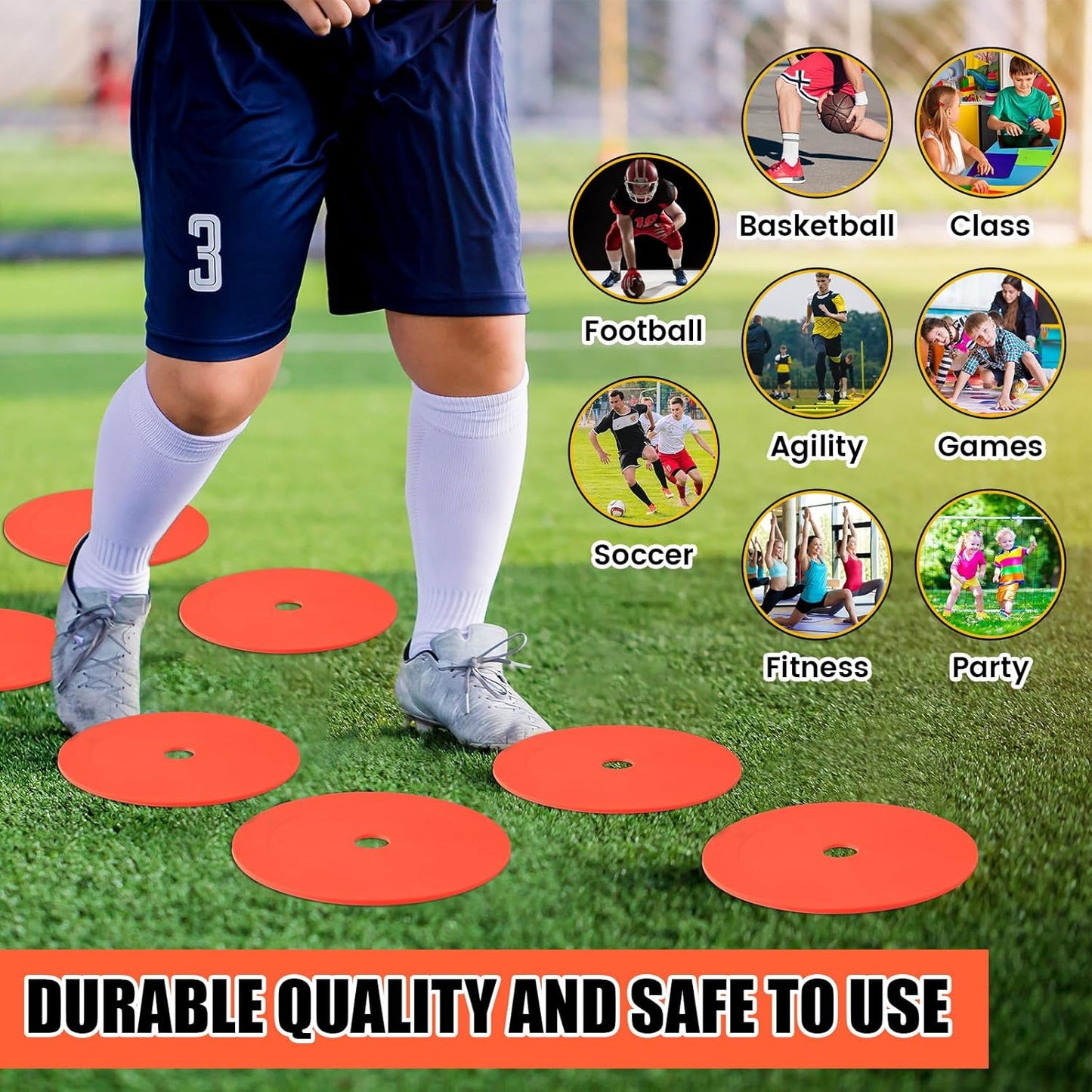 6 inch Flat Cones Spot Markers Non-Skid Floor Hole Soccer Cones Field Court Spot Markers Flat Discs Soccer Training Equipment for Football Sports Speed Agility Practice