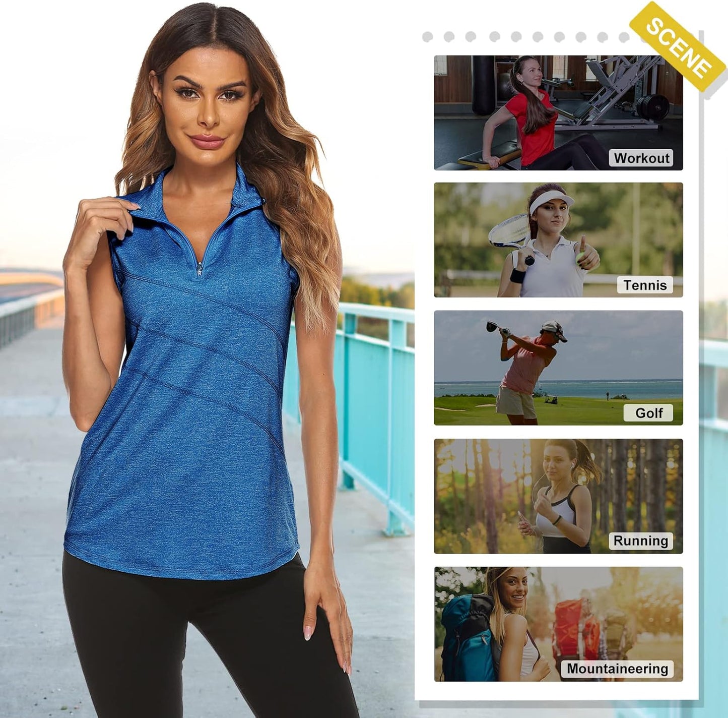 Koscacy Women's Sleeveless Golf Tennis Polo Shirts Zip Up Dry Fit Workout Tank Tops Athletic Shirt