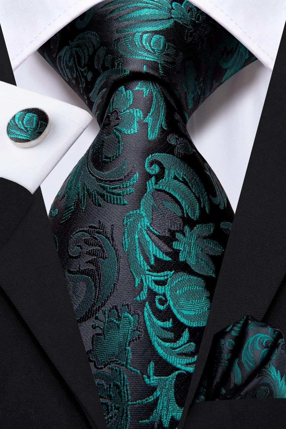 Dubulle Mens Paisley Striped Tie WOVEN Necktie for Men and Handkerchief Cufflinks Set Wedding Formal Business