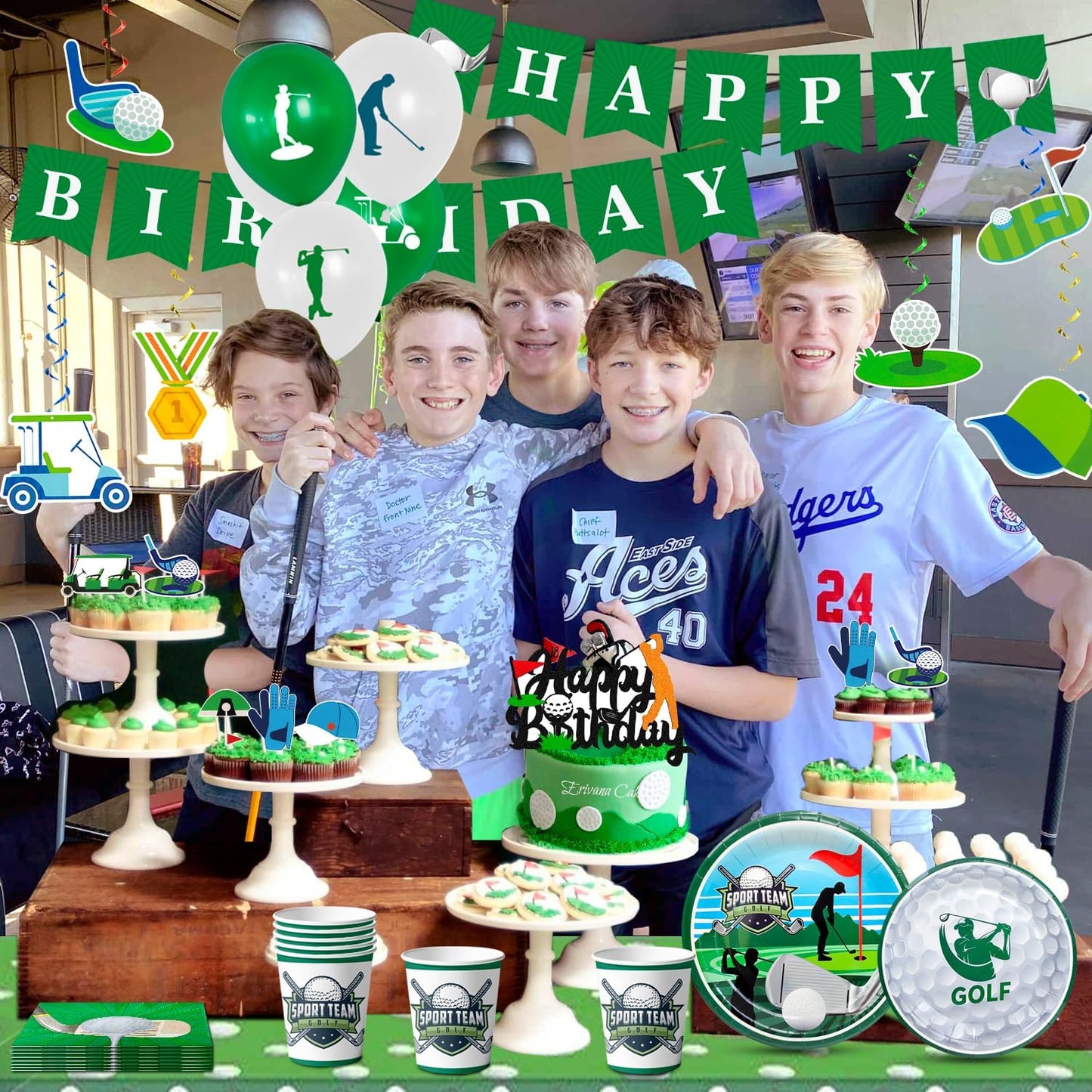 159pcs Golf Birthday Party Decorations Supplies, 16 Guests Golf Party Tableware Set Golf Birthday Banner Balloons Sport Party Plates Napkin Tablecloth etc