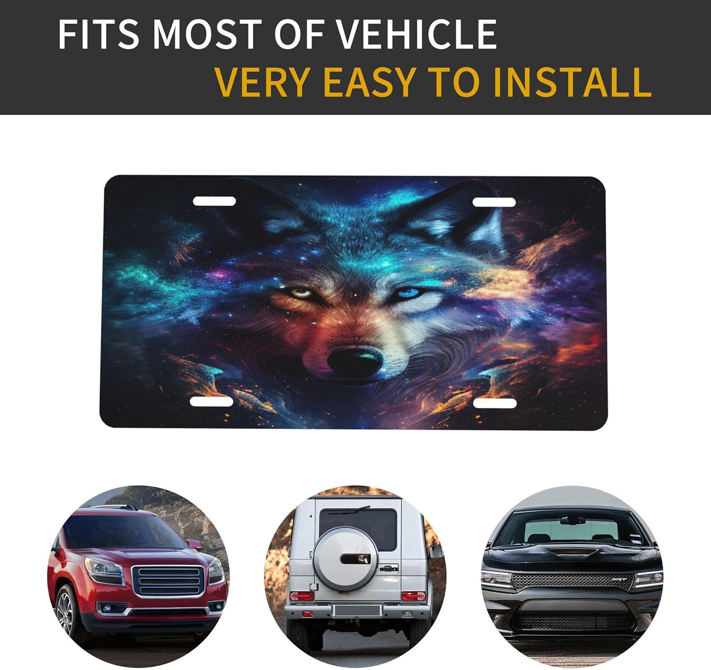 Custom License Plate Personalized Animal Wolf Funny Aluminum Front License Plates Decorative Rust-Free Metal Car Plate Covers for Women Men Car Tag Accessories fit Truck SUV Rv 12 X 6 in