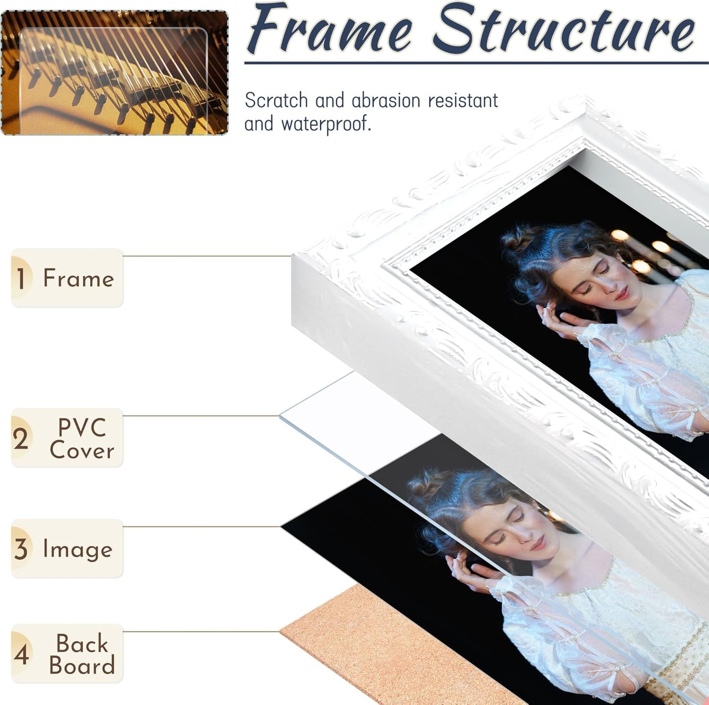 Jerry & Maggie 12 Opening Collage Photo Frame Rustic 23×18 Vintage Embossed Finish PVC Picture Frames Selfie Gallery Collage Wall Hanging For 6×4 Photo, White