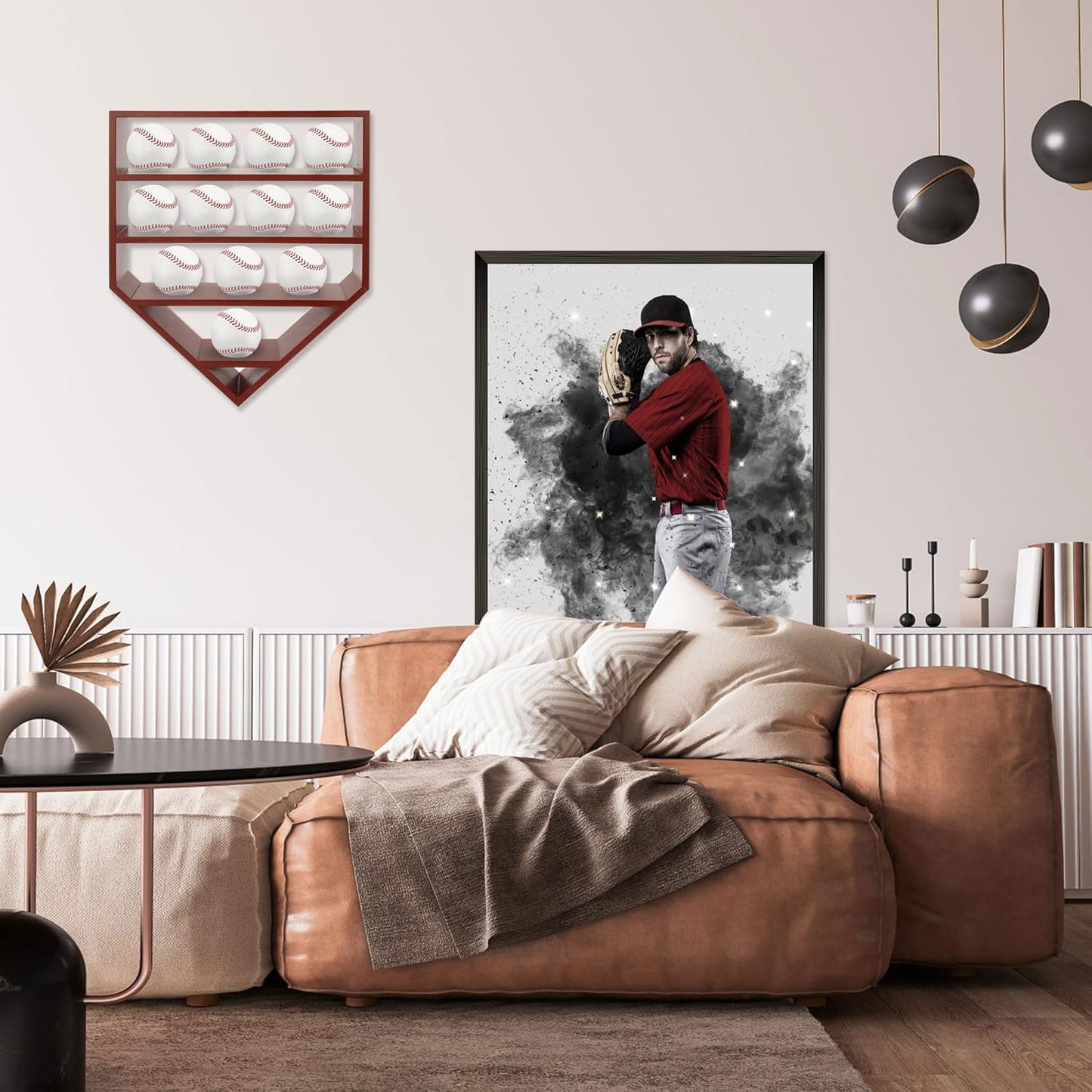 Baseball Display Case,Baseball Holders for Balls,12.8x16 inches Large Cherry Shadow Box for 12 Baseballs Wall Mount,Without Door,for Home Run and Collector Autograph Balls