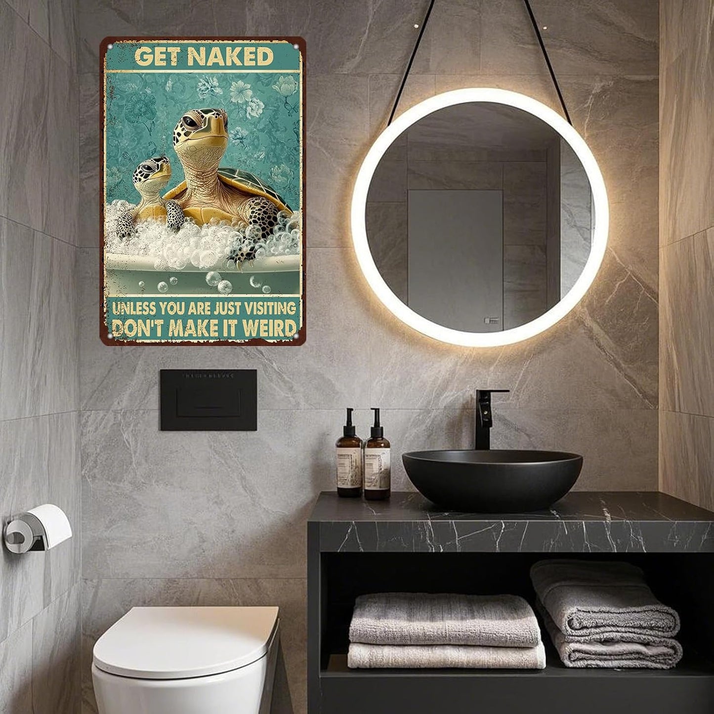 Sea Turtle Funny Bathroom Quote Metal Tin Sign Wall Decor Vintage Get Naked For Home Hotel Bathroom Sign 12x8 Inch