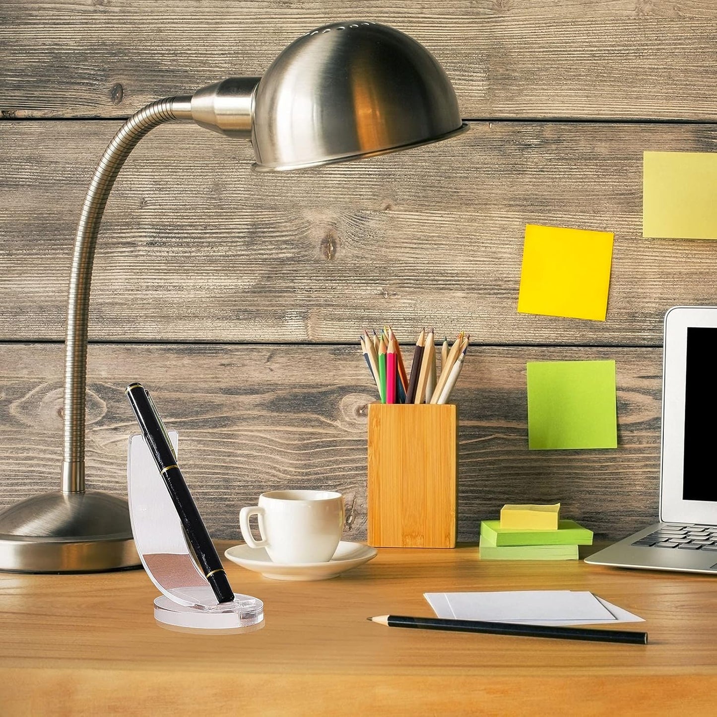 Spakon 2 Pieces Acrylic Pen Holder Display Stand Pencil Display Holder Fountain Pen Ballpoint Rack Desk Pencil Wand Showcase, Paintbrush Drying Rack for Home Office(Transparent)