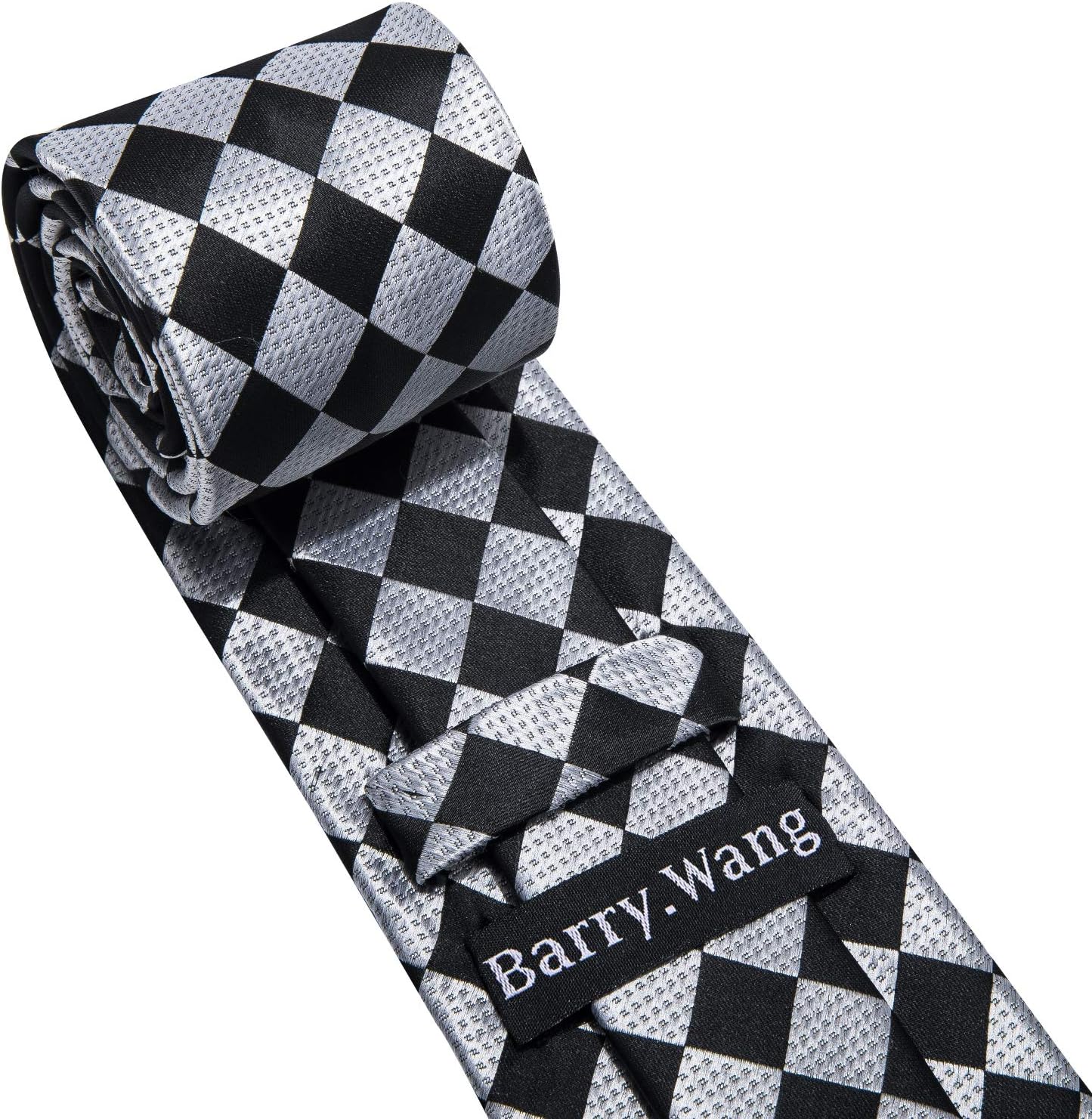 Barry.Wang Designer Classic Ties for Men Set Formal Pocket Square Cufflink Check Plaid