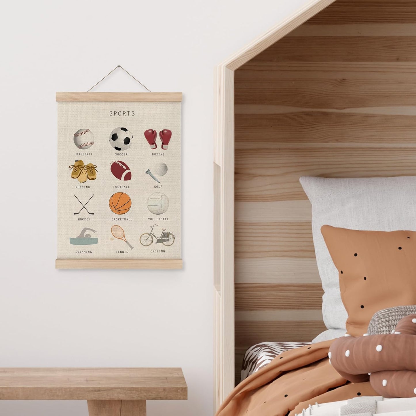 MAQIKA Sports Poster Framed with Wood Hanger,Sports Wall Art,Sports Soccer Football Wall Decor,Sports Baseball Basketball Canvas Wall Art Paints Sports Posters for Man Cave Kids Boys Room 12x16 Inch