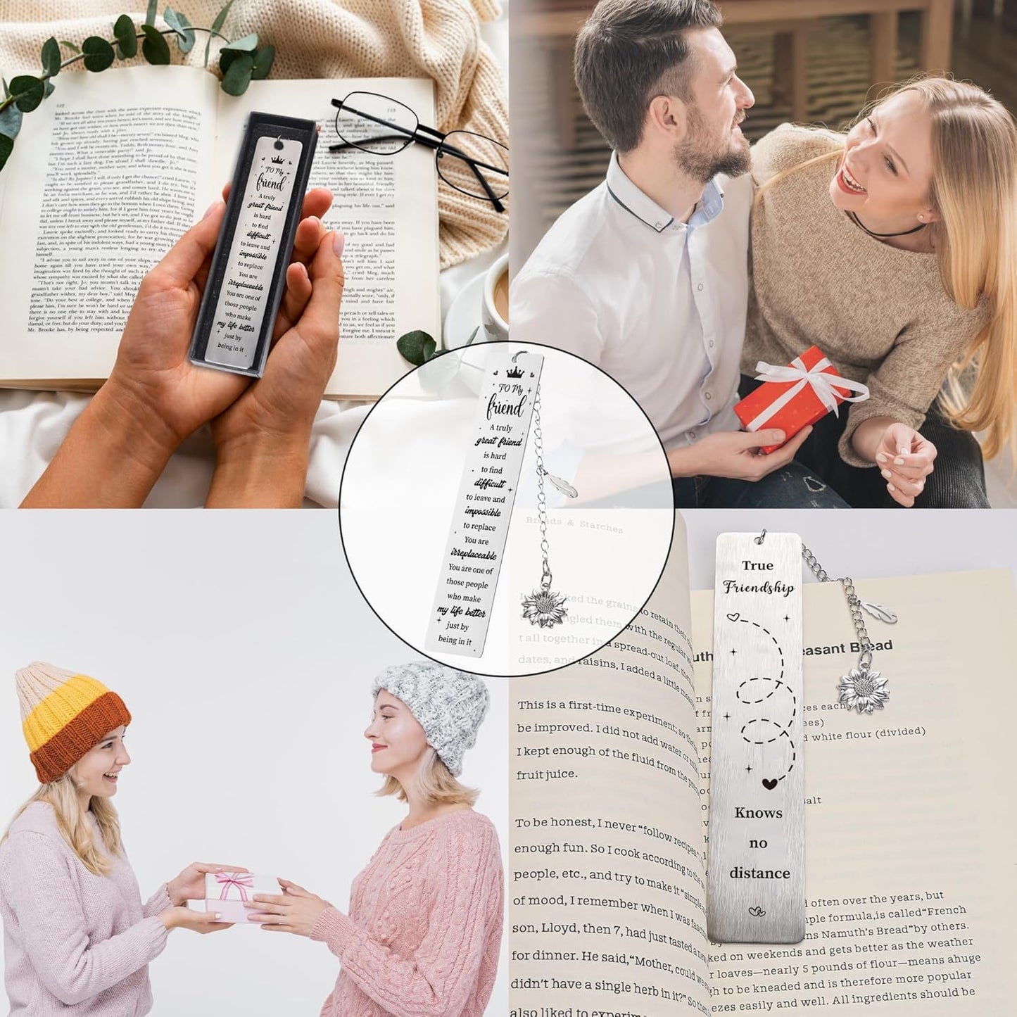 Best Friend Bookmark Gifts for Women - Metal Friendship Book Marks with Sunflower Charm, Long Distance BFF Present for Book Lovers Birthday Graduation Christmas Keepsake