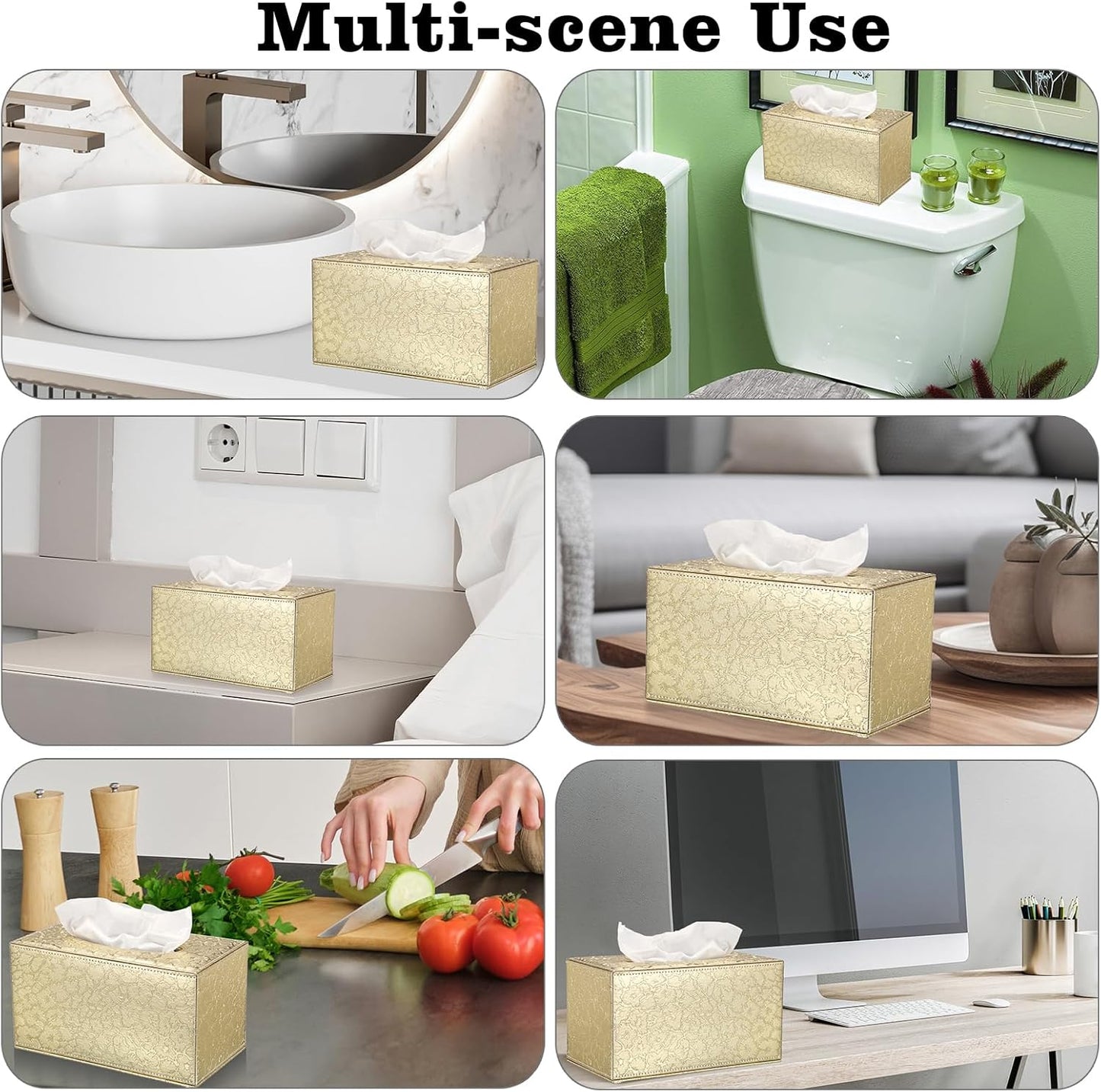 Sumnacon Tissue Box Cover Rectangle Leather Tissue Box with Magnetic Bottom,PU Cube Tissue Box Holder Decorative Gold Tissue Cover for Bathroom Toilet Bedroom Kitchen Office Table Desk Office,Large