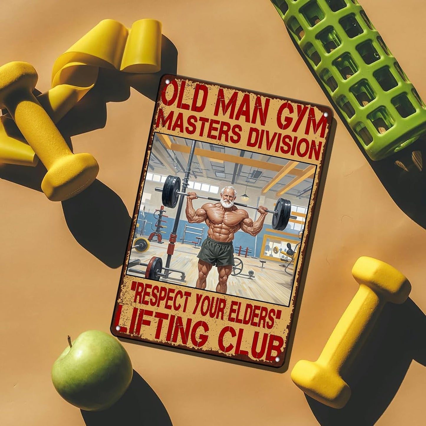 Gym Posters Old Man Gym Metal Tin Sign Weightlifting Home Bar Pub Poster Garage Restaurant Kitchen Cafe 12x16 Inch