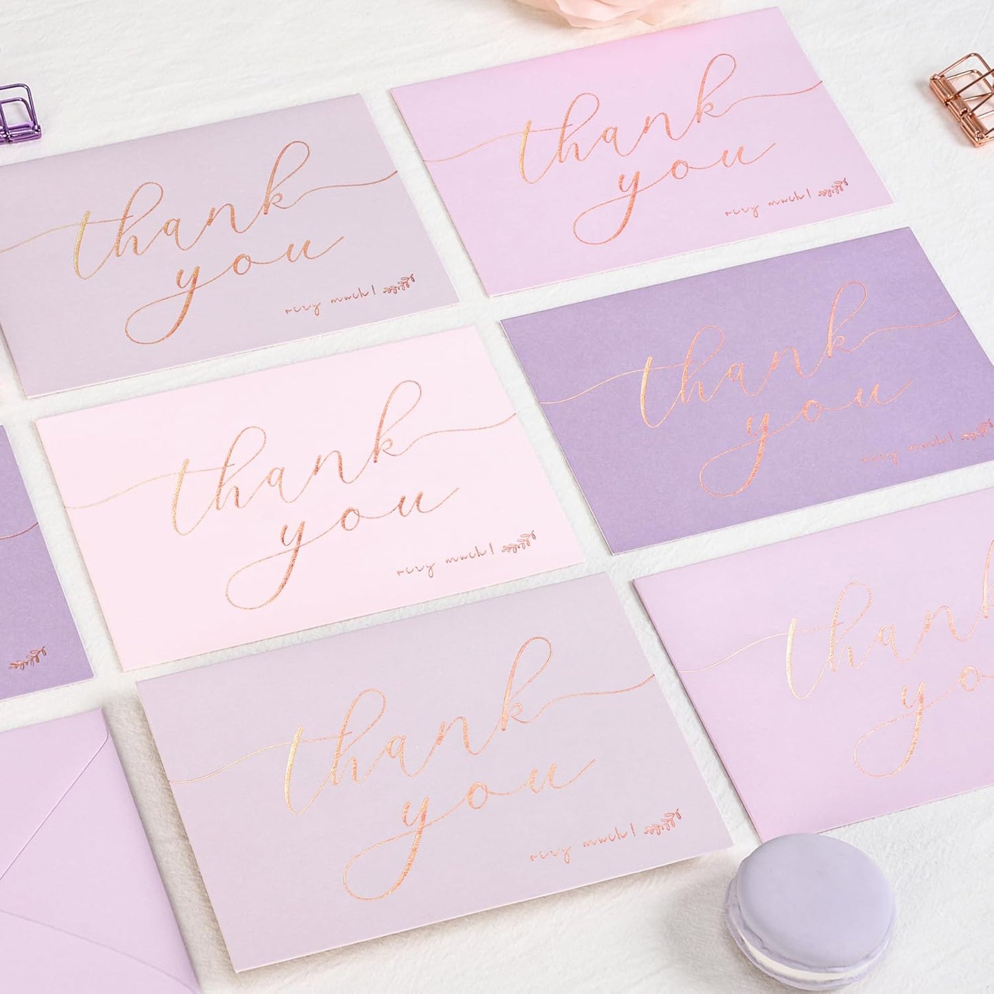 Crisky 50 pcs Lavender Shade Thank You Cards With Envelopes & Stickers Simple Chic Elegant Greeting Cards Perfect for Wedding/Business/Birthday/Graduation 4 x 6 inches