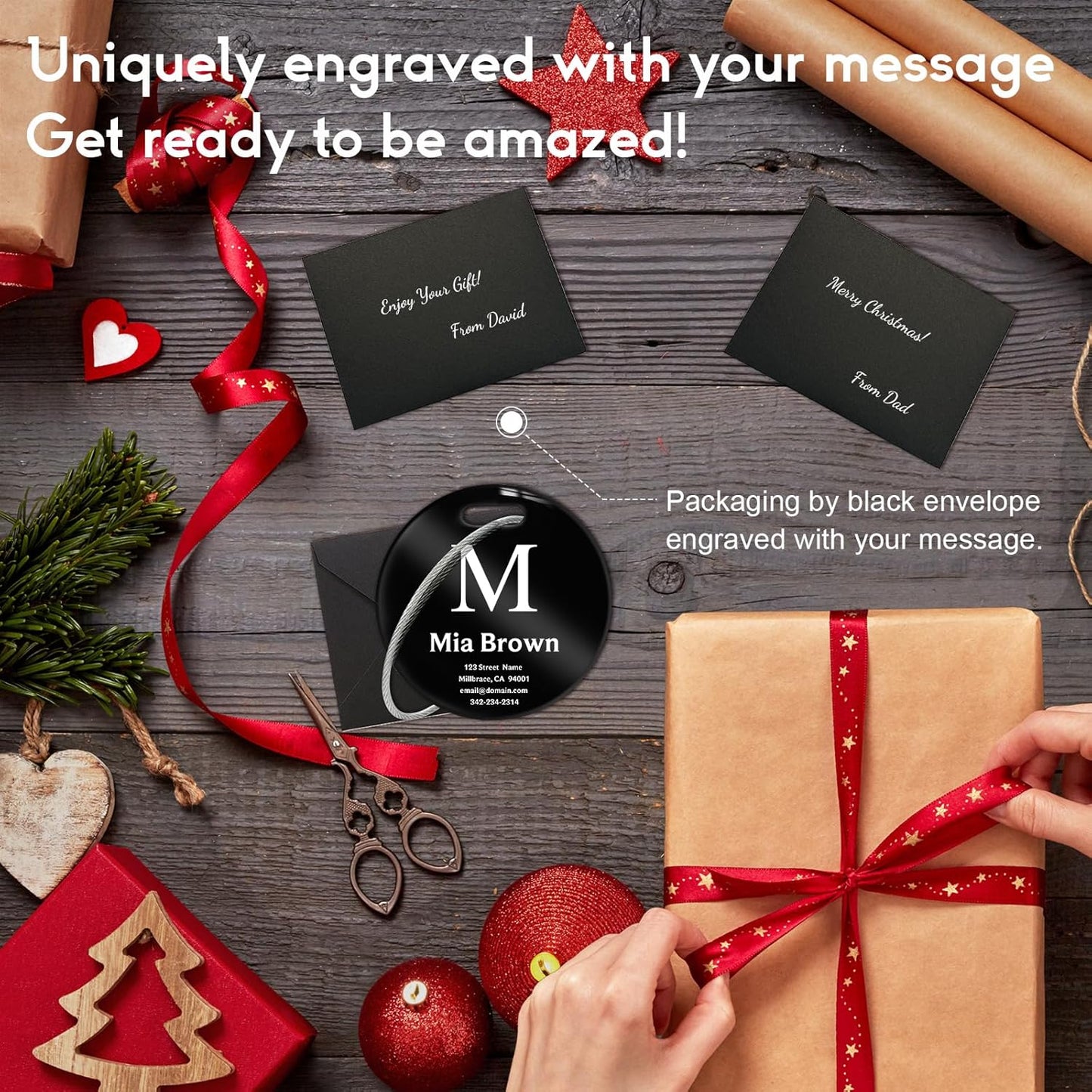 Customized Stainless Steel Luggage Tags: Personalize Your Suitcases, Backpacks, and Bags with Your Text (Black)