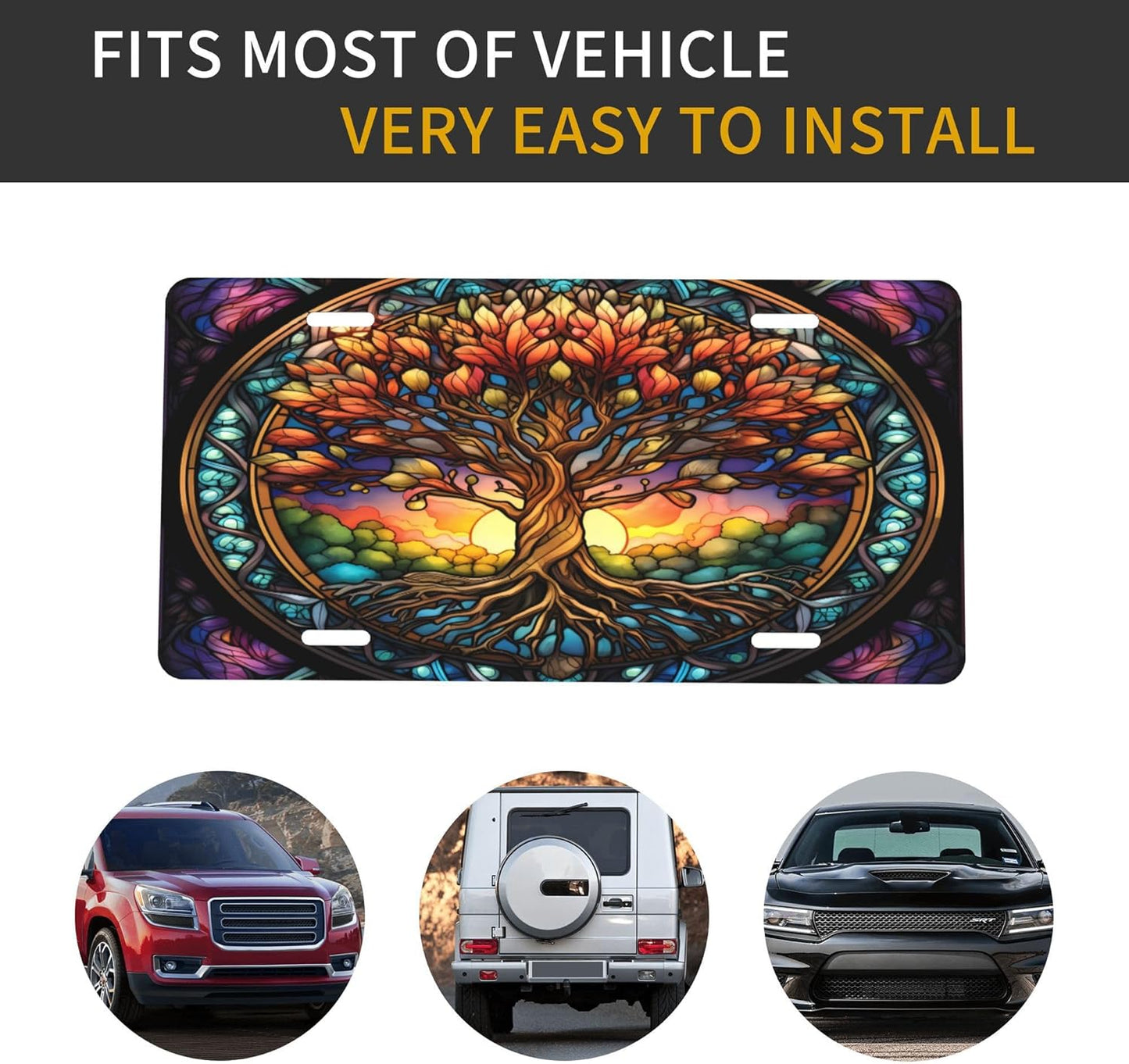 Abstract Tree of Life Colorful License Plate Funny Aluminum Front License Plates Decorative Waterproof Rust-Free Metal Car Plate Covers for Women Men Car Tag Accessories fit Truck SUV Rv 12 X 6 Inch