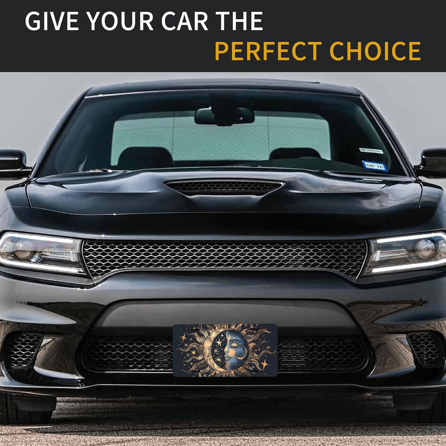 Front License Plate for Car Designs Galaxy Black Sun Moon Stainless License Plate Cover Holder for Men Women Metal Aluminum Decorative Accessory Vanity Tag Standard 6 X 12 Inch (4 Holes)