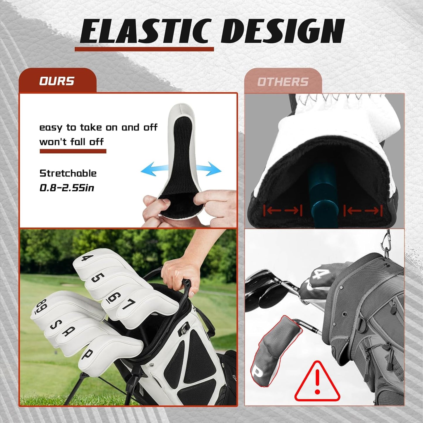 BIG TEETH Golf Hybrid Iron Head Cover 9Pcs, Long Hybrids Iron Covers Head Covers Set, Golf Club Covers W/Big NO. Fits for Cleveland Launcher Cobra T Rail Hybrid Irons