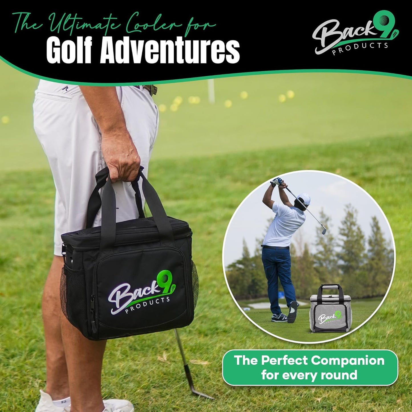 Back9Products Golf Cart Cooler Bag with Magnetic Lid - 12 Can Soft Sided Insulated Cooler, Leakproof & Waterproof - Portable Cooler for Push Carts, Work, Camping, Travel, Men & Womens Gifts