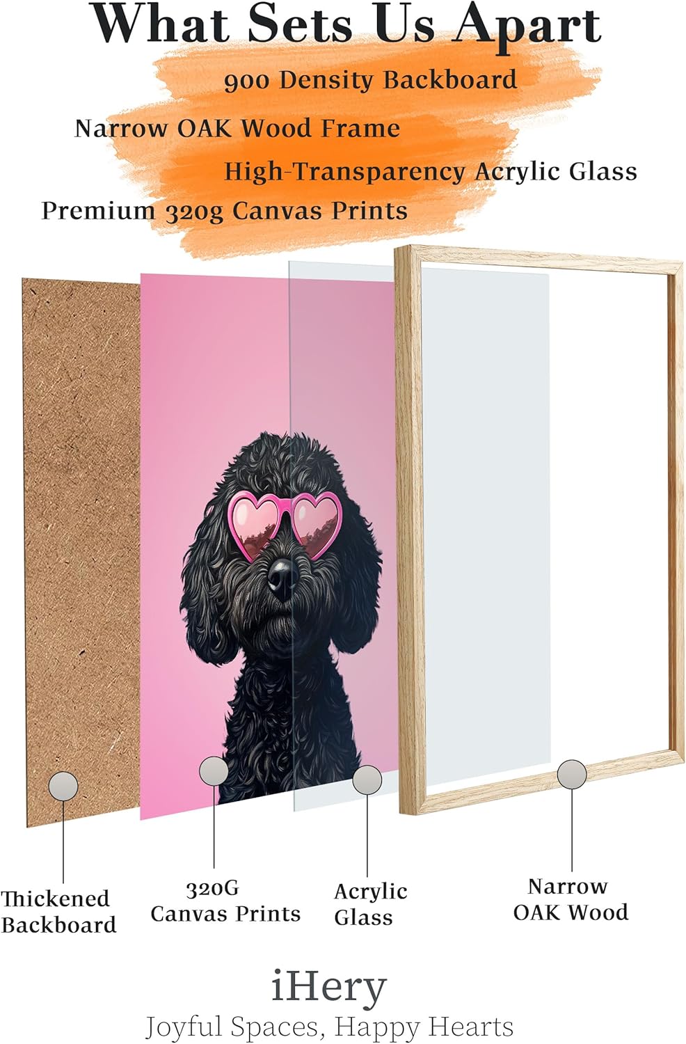iHery Natural OAK Wood Black Goldendoodle Dog Framed Wall Art, 12x16in Funky Preppy Heart-Shaped Glasses Canvas Wall Art Decor For Bedroom, Cute Dog Prints Apartment Bathroom Living Room Set of 1