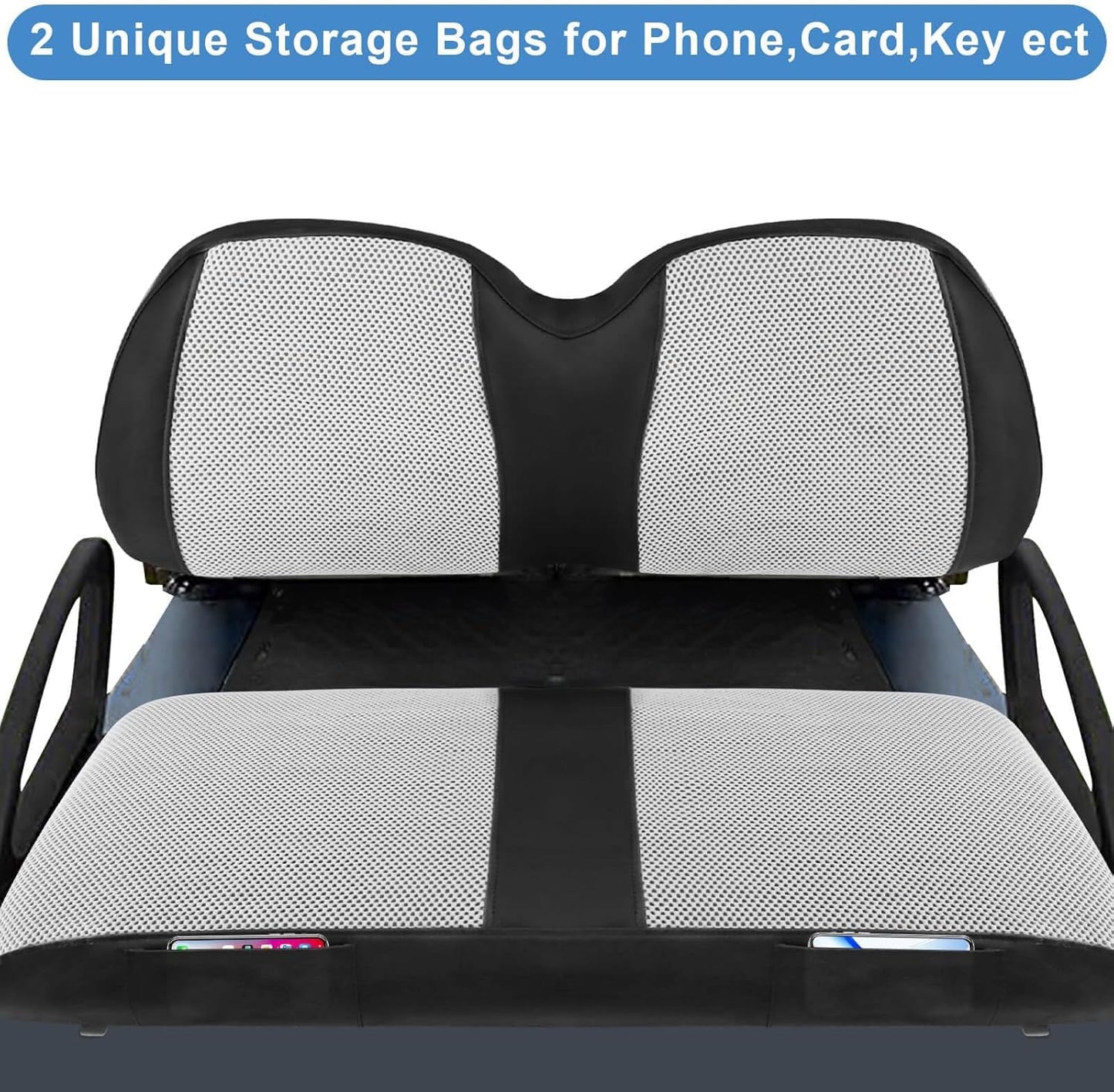 MOSNAI Club Car Precedent Seat Covers, Golf Cart Seat Covers for Club Car Precedent OEM Ordinary Seat, Breathable Polyester Mesh Cloth and Leather Combination Appearance, No Need Detaching Armrests