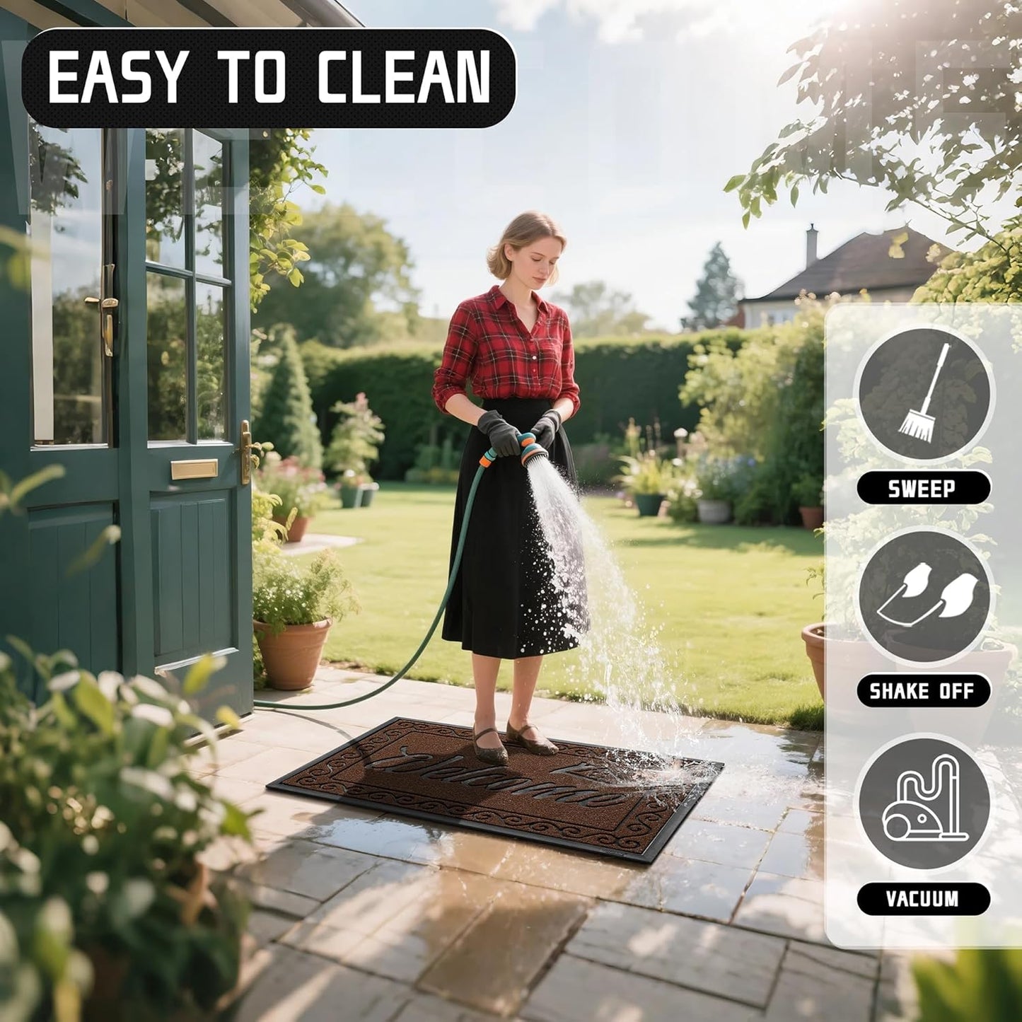 Yimobra Welcome Mat, Heavy Duty Sturdy Door Mats for Home Entrance Outdoor Indoor, Front Doormat for Outside Patio Floor Entry Porch Garage Office, Waterproof, Low Profile, 47 x 24, Coffee