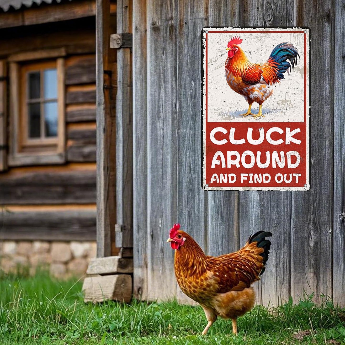 Cluck Around And Find Out Humorous Chicken Metal Tin Sign 12x8 Inch Farm Warning Poster Chicken Farm Tin Sign Home Kitchen Garden Cafe Office Shop Are Wall Decor