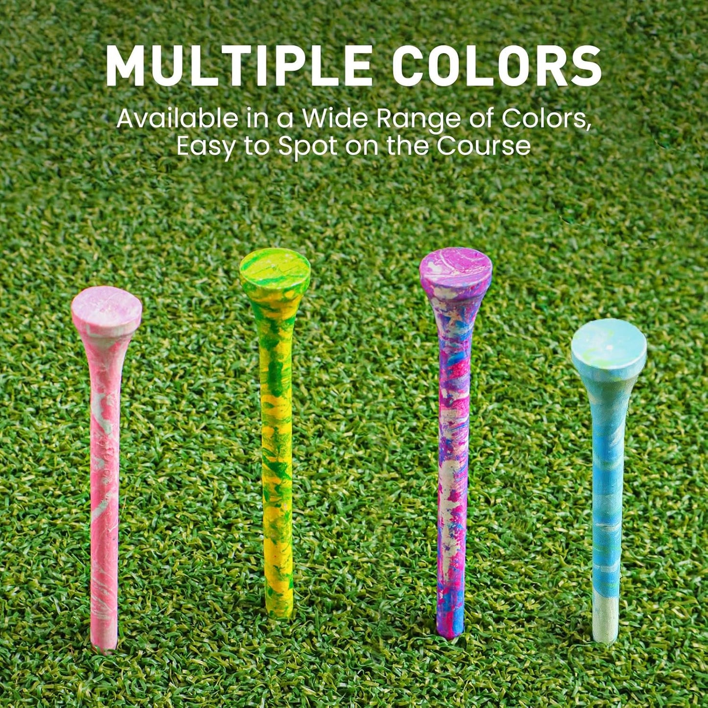 Amy Sport Golf Tees Styllish Bamboo Wooden Coloured Painted Bulk 200 Pack 1 1/2 3 1/4 2 3/4 Inch Tee, Enhanced Visibility Color Purple Pink Green Blue, Practice for Men Women