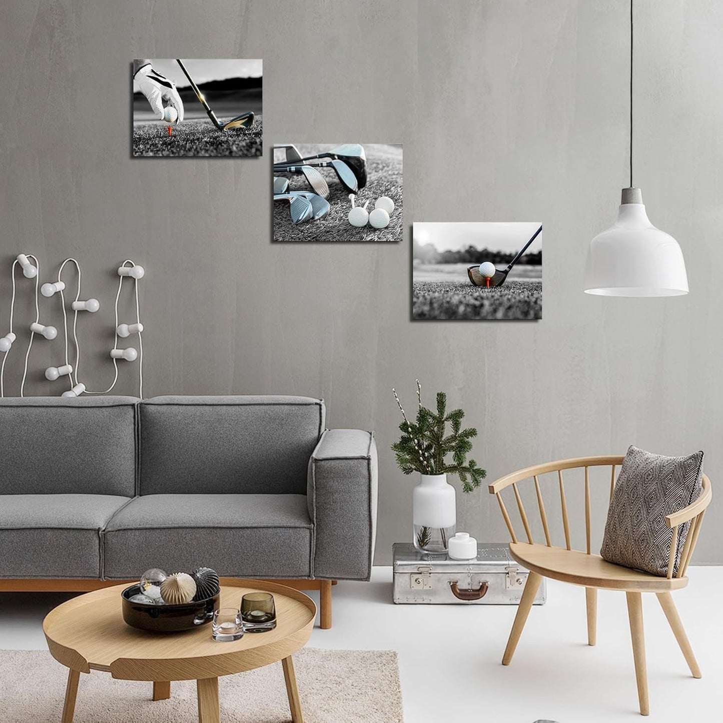 Sepwrol Golf Canvas Wall Art Black White Golf Ball and Golf Club Picture Sport Theme Poster Printing Artwork for Home Living Room Bedroom Office Wall Decor 12"x16"x3