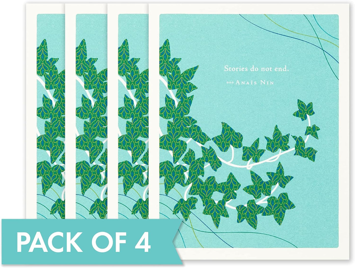 Compendium Positively Green 4-Pack of Sympathy Cards – Stories do not end (Four Cards Total, One Design, with Envelopes)