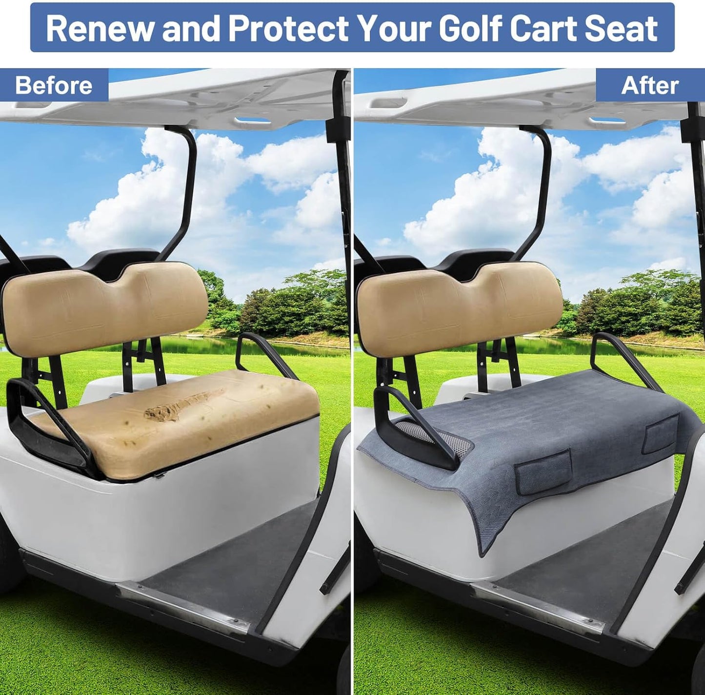 MOSNAI Golf Cart Blanket Seat Covers with 2 Pockets for Club Car DS Precedent EZGO TXT RXV Front Seat, Golf Cart Towel/Cloth Seat Cover Heavy Duty Breathable Washable Polyester Mesh Cloth
