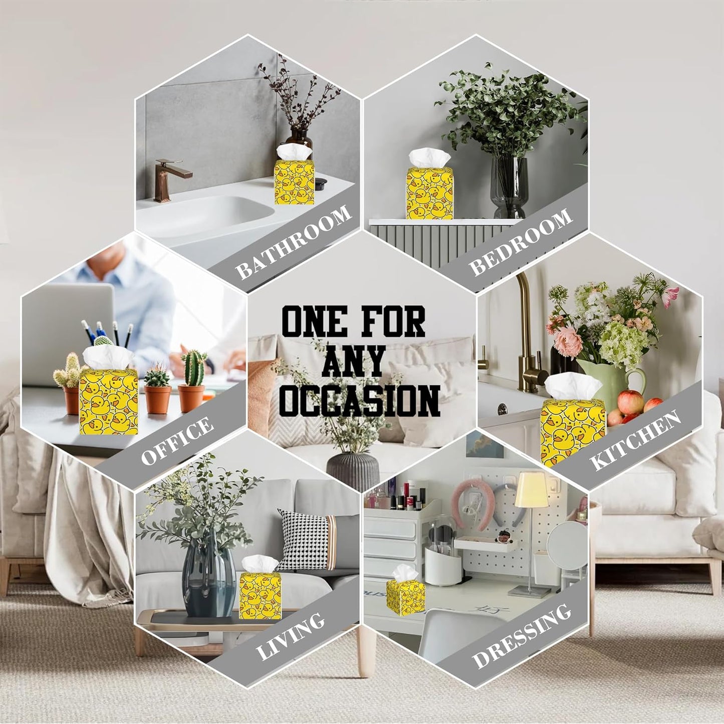 Rubber Duck Tissue Box Cover Square, Tissue Box Holder Leather Facial Paper Case Decorative Organizer Holder Dispenser Home Office Car Decor