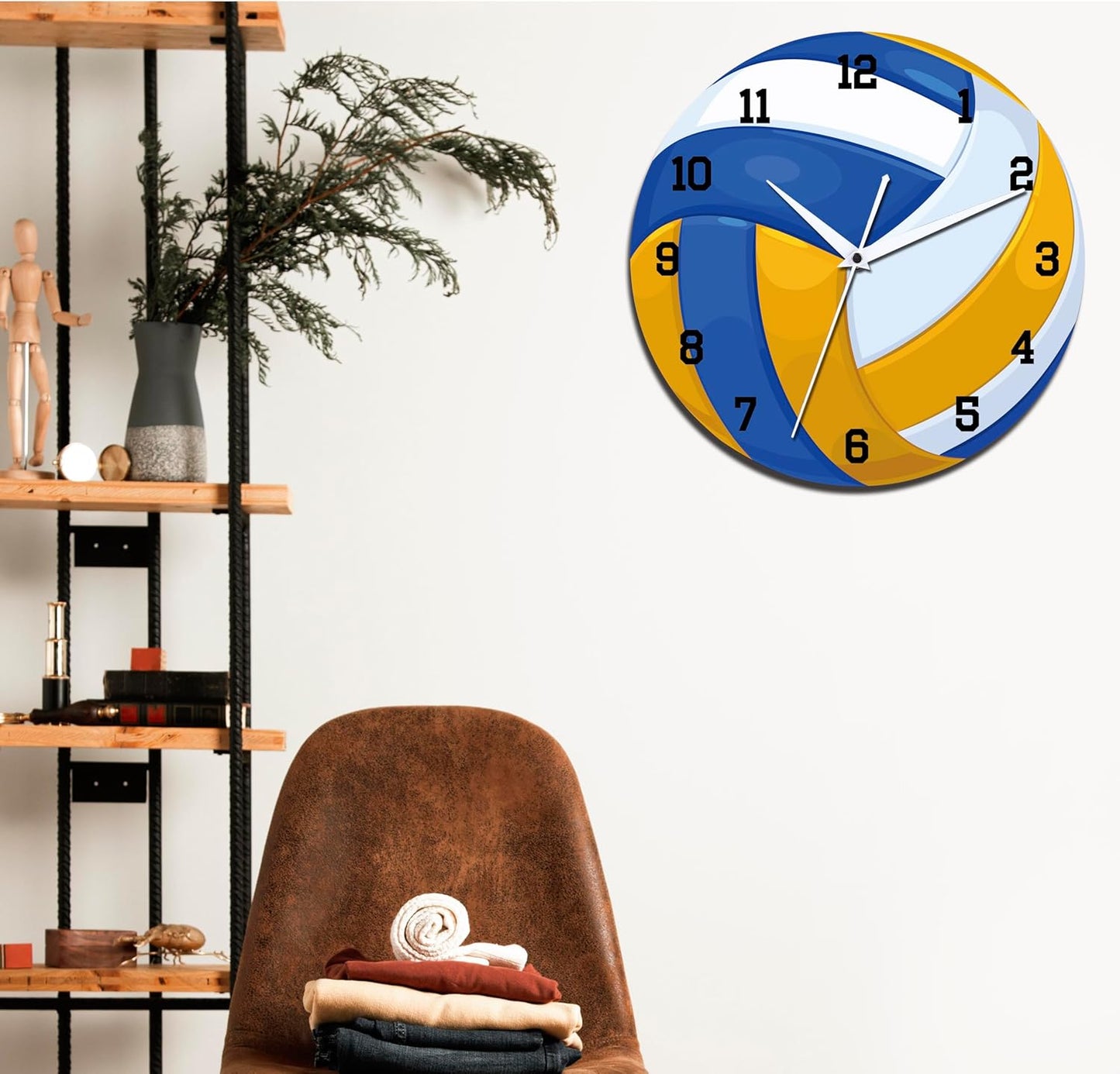 12 Inch Sports Wall Clocks with Silent Clock Movement and Battery Operated, Great Decor for Bedroom, Living Room or Classroom (Volleyball Wall Clock)