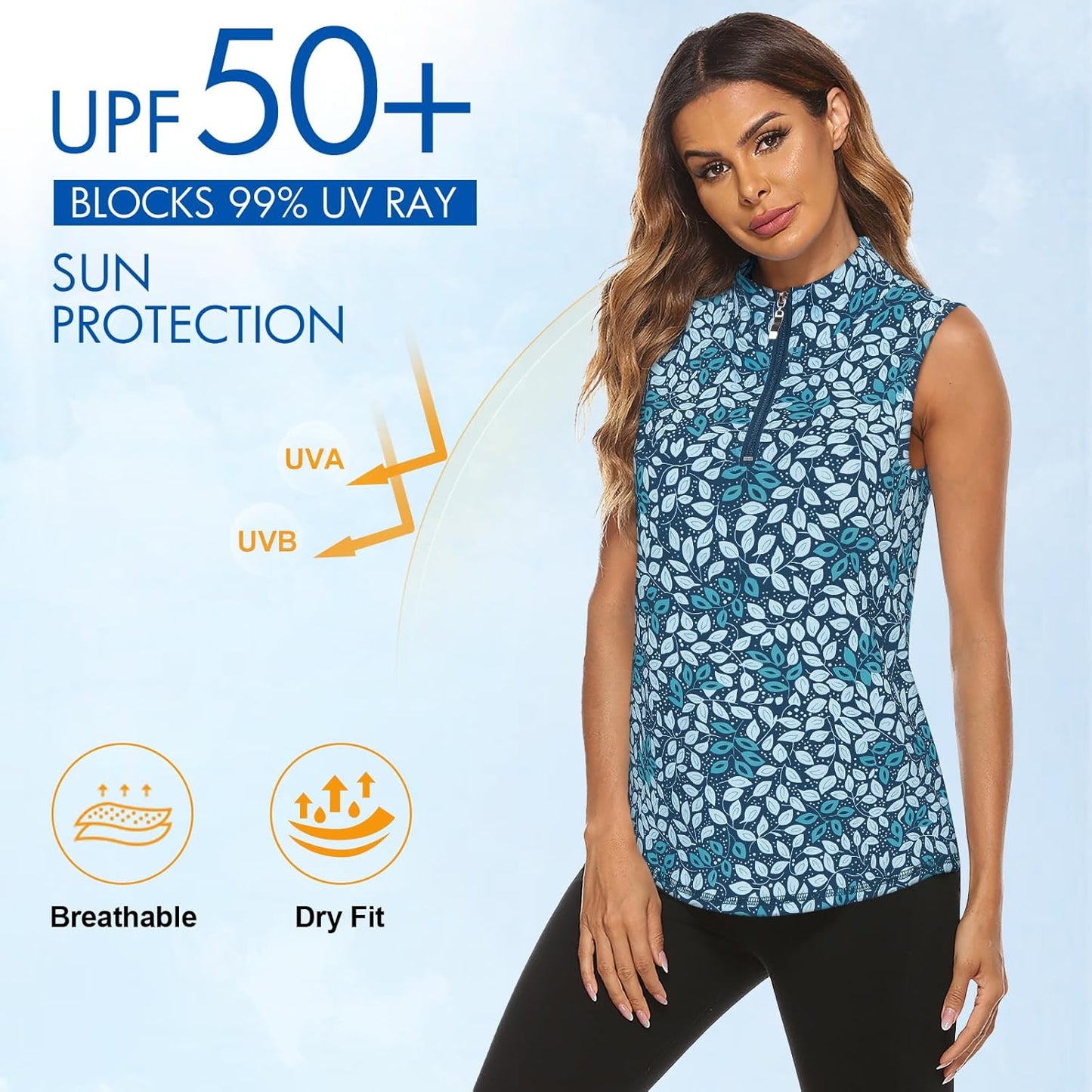 Koscacy Women's Sleeveless Golf Tennis Polo Shirts Zip Up Dry Fit Workout Tank Tops Athletic Shirt