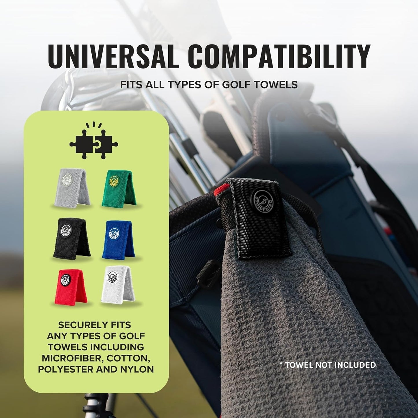 Stripebird Magnetic Clip for Any Towel (Black) - Highest Strength Magnet for Golf Towel - Removable - Golf Towels for Men