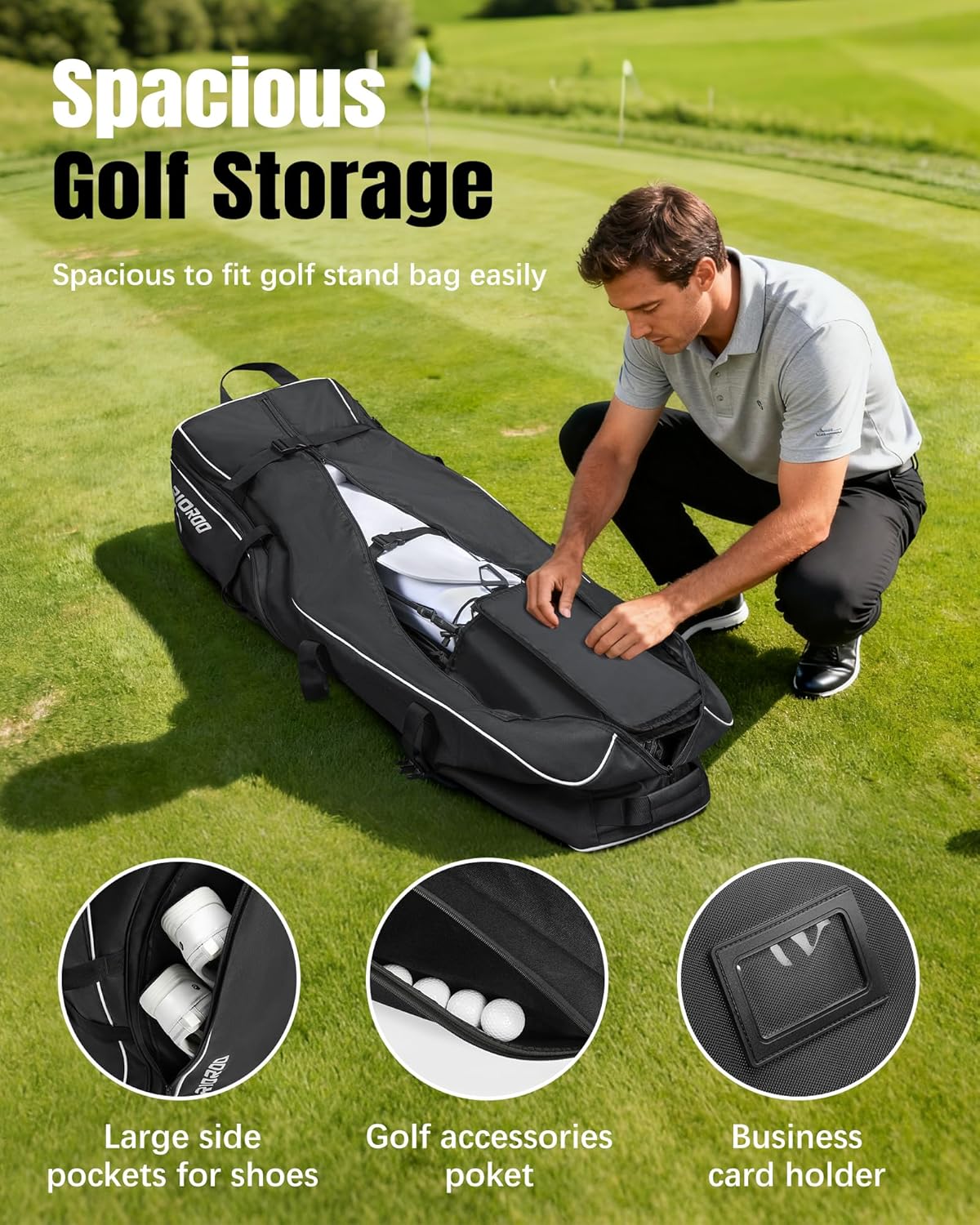 Golf Travel Bags for Airlines with Wheels, Soft-Sided 900D Oxford Cover, Padded Club Protection, Universal Fit Golf Gifts for Men and Women