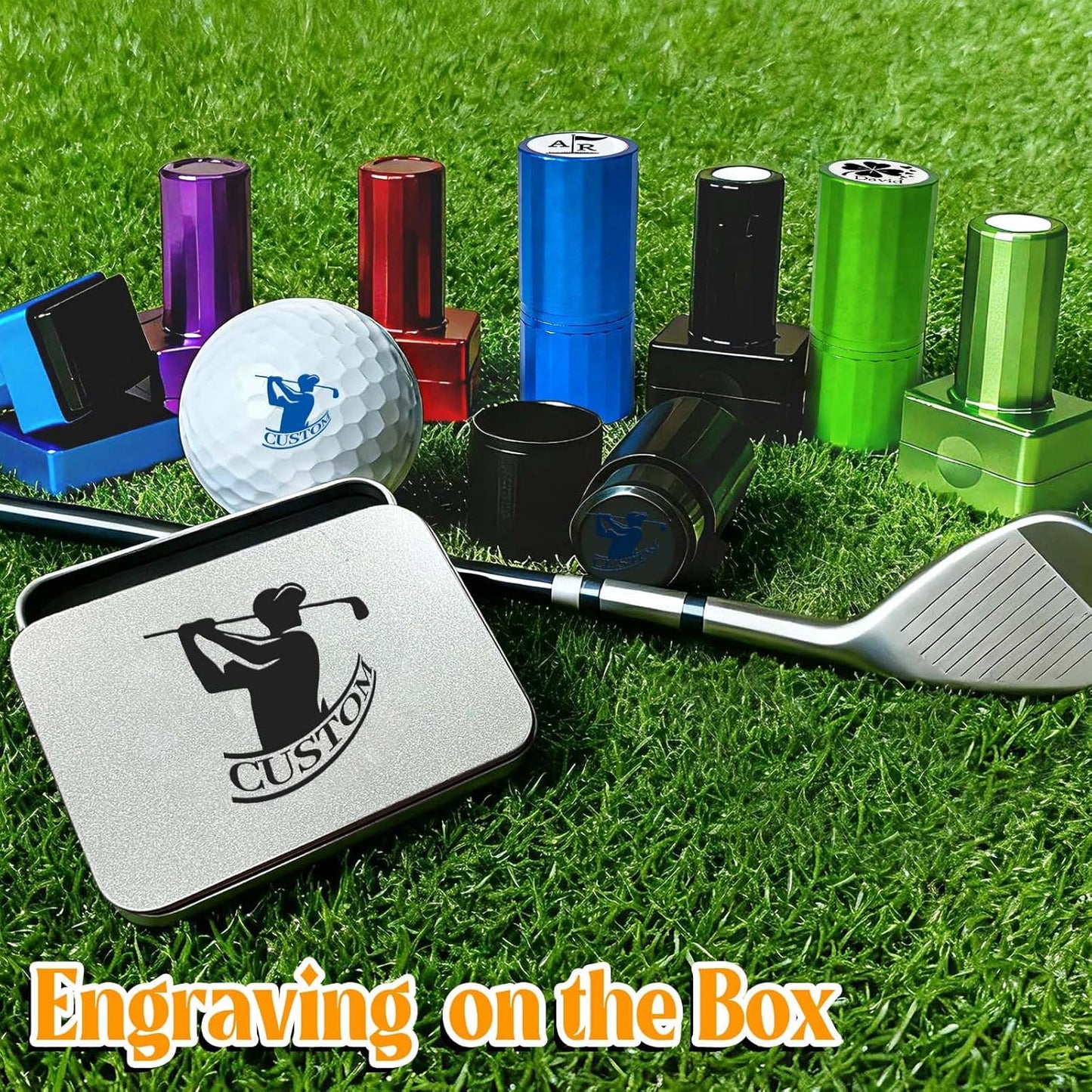ONFAON Custom Golf Ball Stamp, Personalized Name Golf Ball Marker Stamp with Monogram Logo, Reusable Inking Customized Golf Stamper Accessories Gifts for Golfers