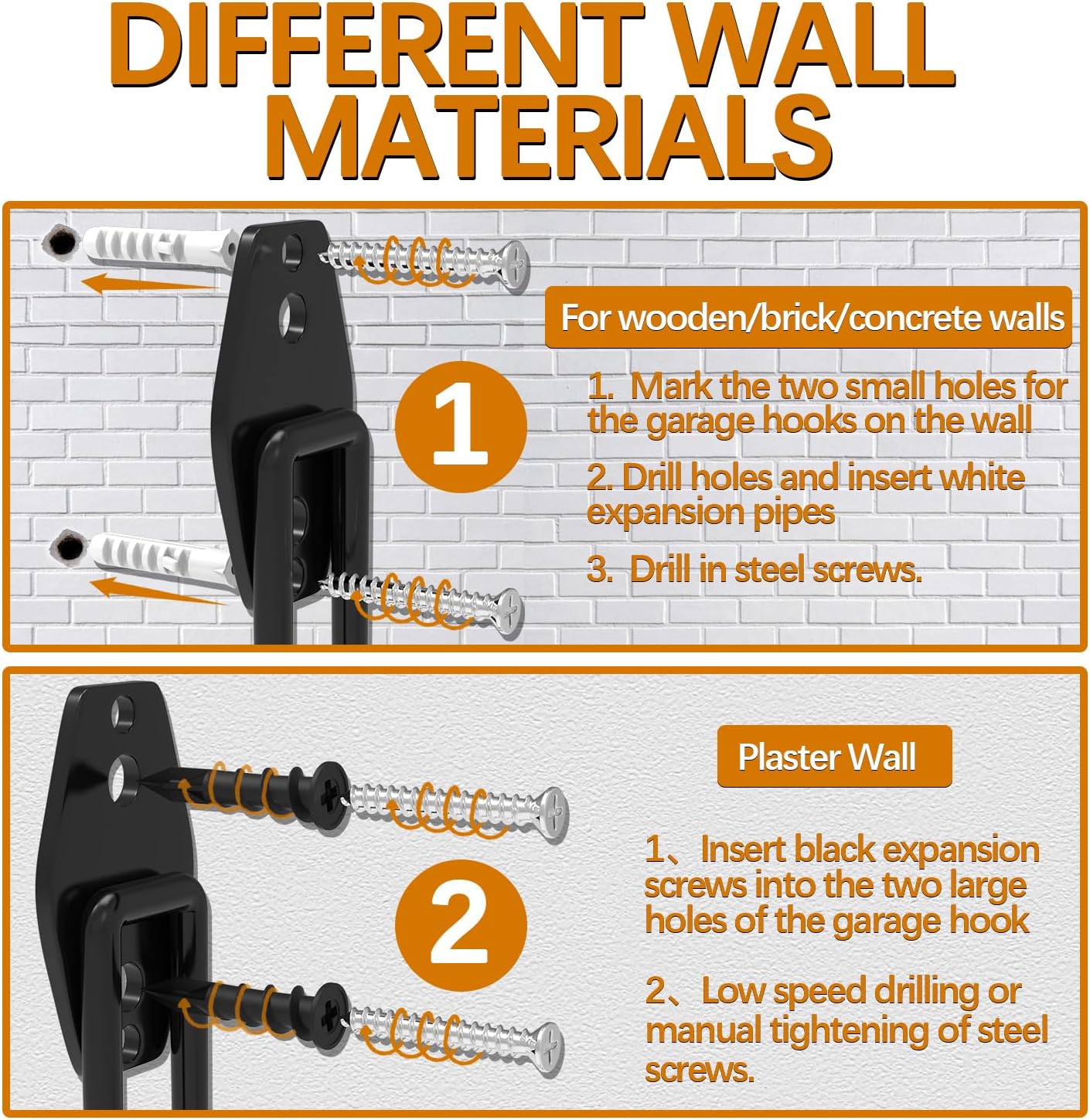 3-H Garage Wall Hooks 20 Pack, Garage Hooks Heavy Duty with Extra Welding Spots, Garage Organizer for Garden, Lawn, Chairs, Ladders, Weed Eater, Shovel(Orange)