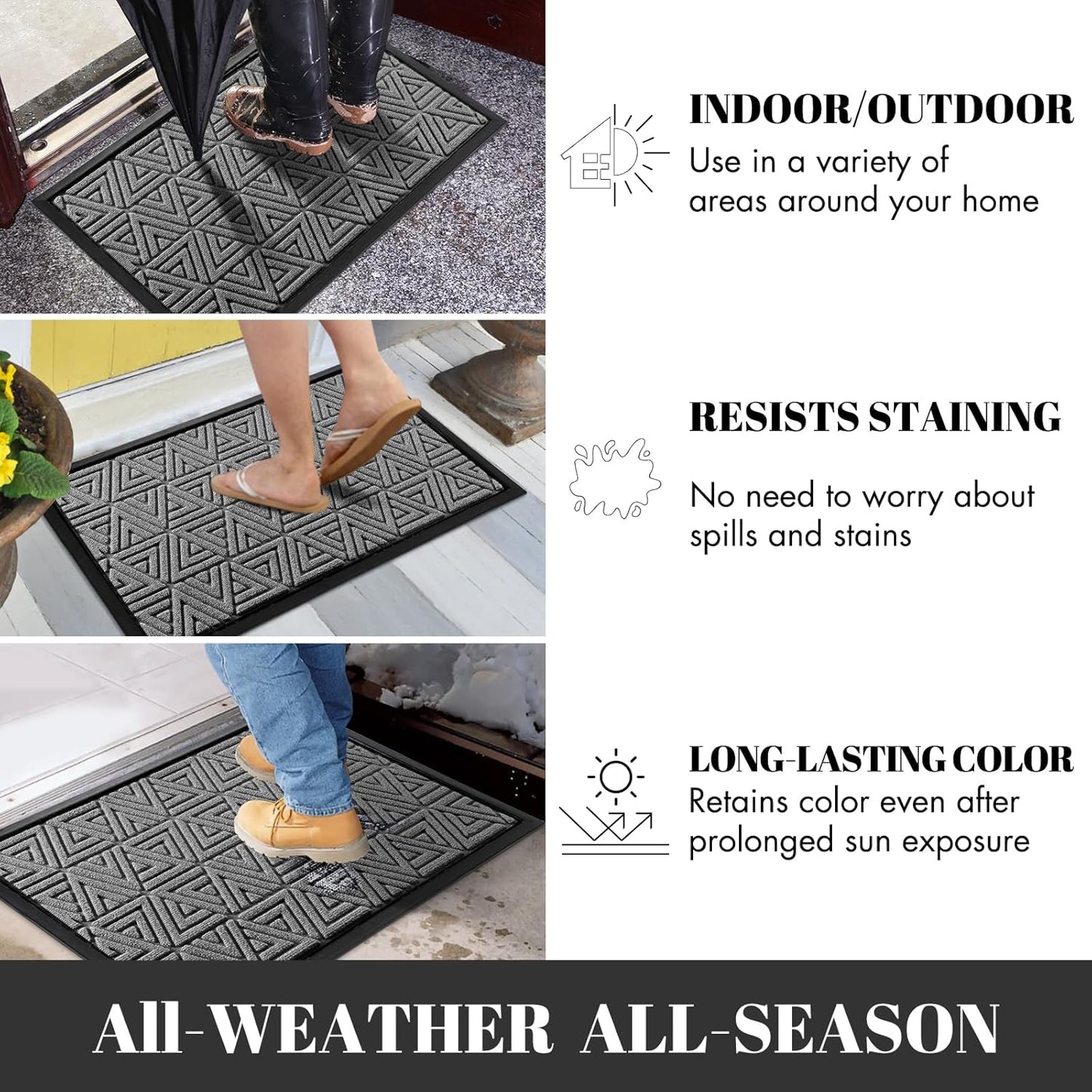 Yimobra Outdoor Mats for Front Door 29.5x17, Stops Mud & Dirt at Entrance, Fits Garage & Patio, All-Weather Waterproof Non Slip Outdoor Indoor Welcome Mat, Grey