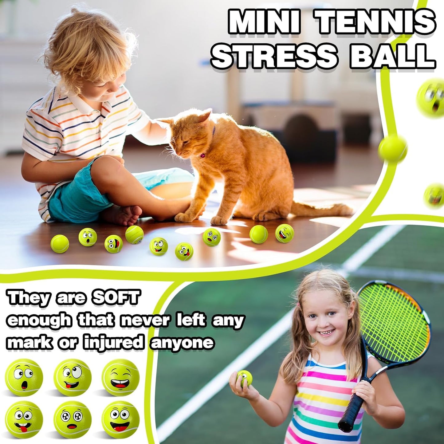 12 Pcs Mini Face Stress Balls for Boys Girls Sport Funny Face Squeeze Foam Balls for Stress and Anxiety Relief for Party Favors Birthday Gift Decoration(Tennis)