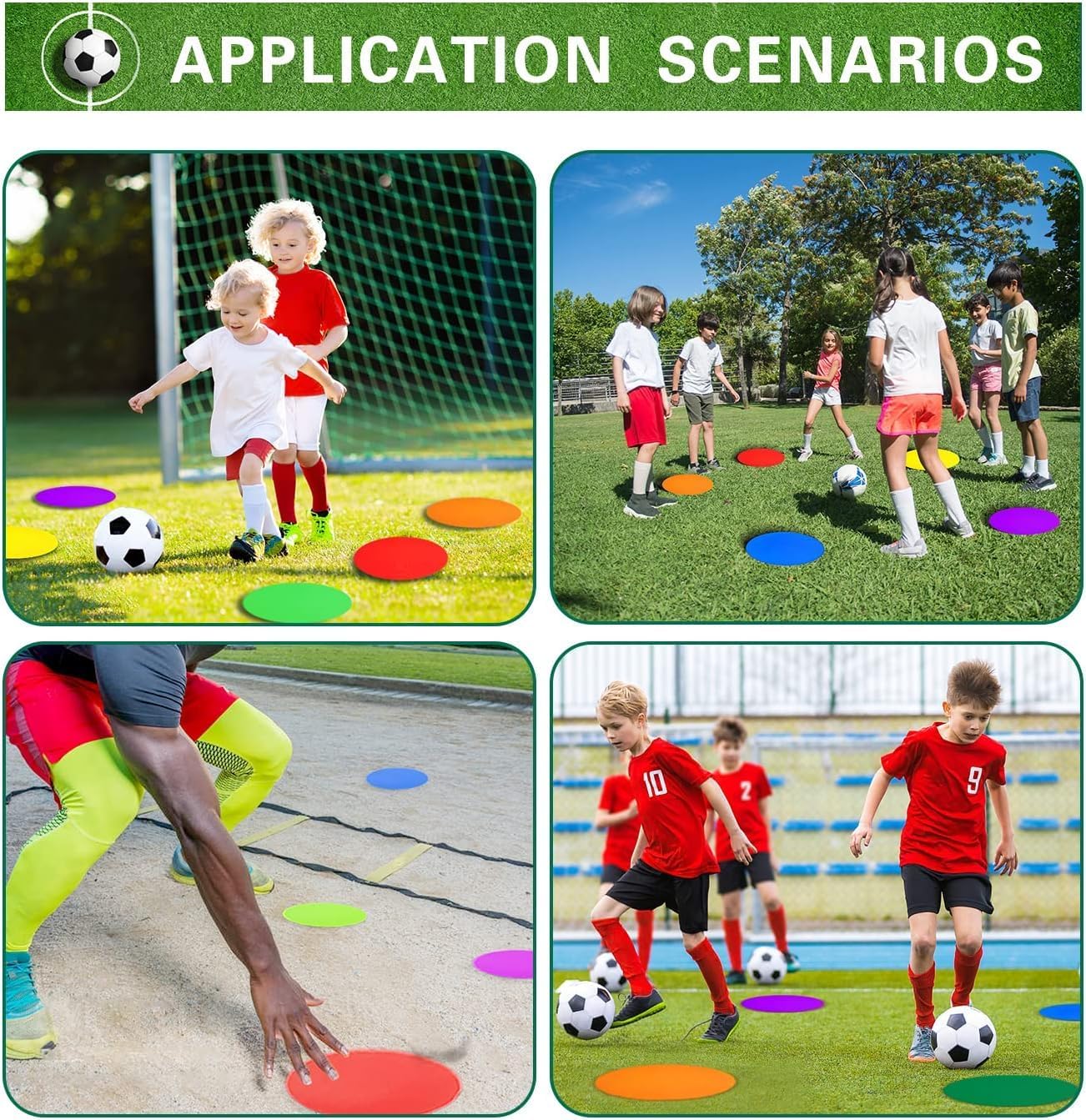 12/24Pcs Poly Spot Markers 9 inch Non-Slip Rubber Agility Training Markers Floor Dots Flat Field Cones for Football Basketball Soccer School Exercise Drills Gym Dance Practice 6 Colors