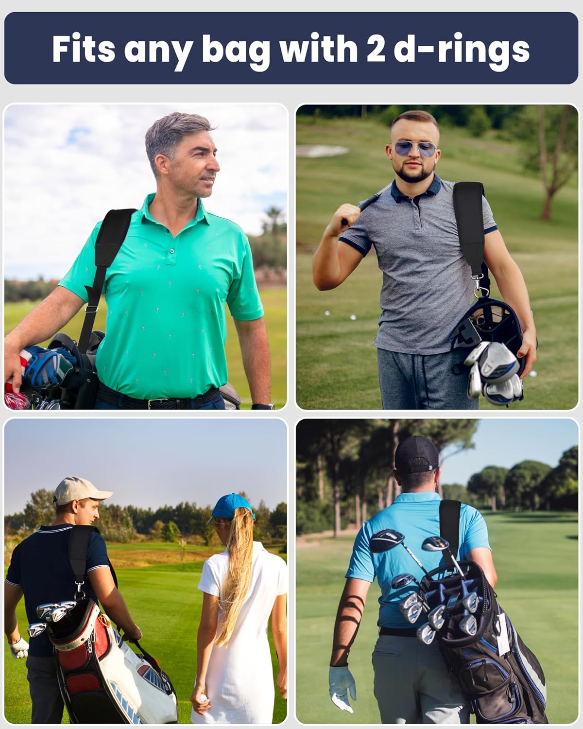 BIG TEETH Golf Bag Strap Single Padded Shoulder Strap Adjustable Thick Pad Straps Universal Replacement Quick Release