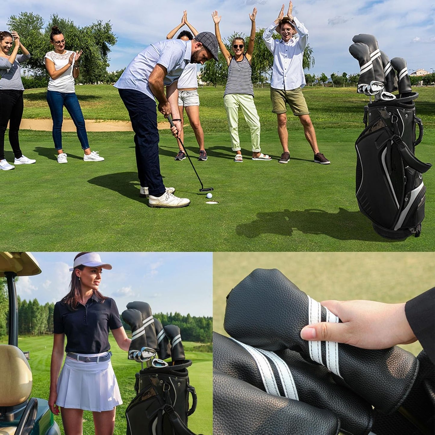 Golf Club Head Covers - 4pcs or 1pc Golf Accessories Club Covers Set for Woods and Driver Fairway Hybrids with Interchangeable Tags