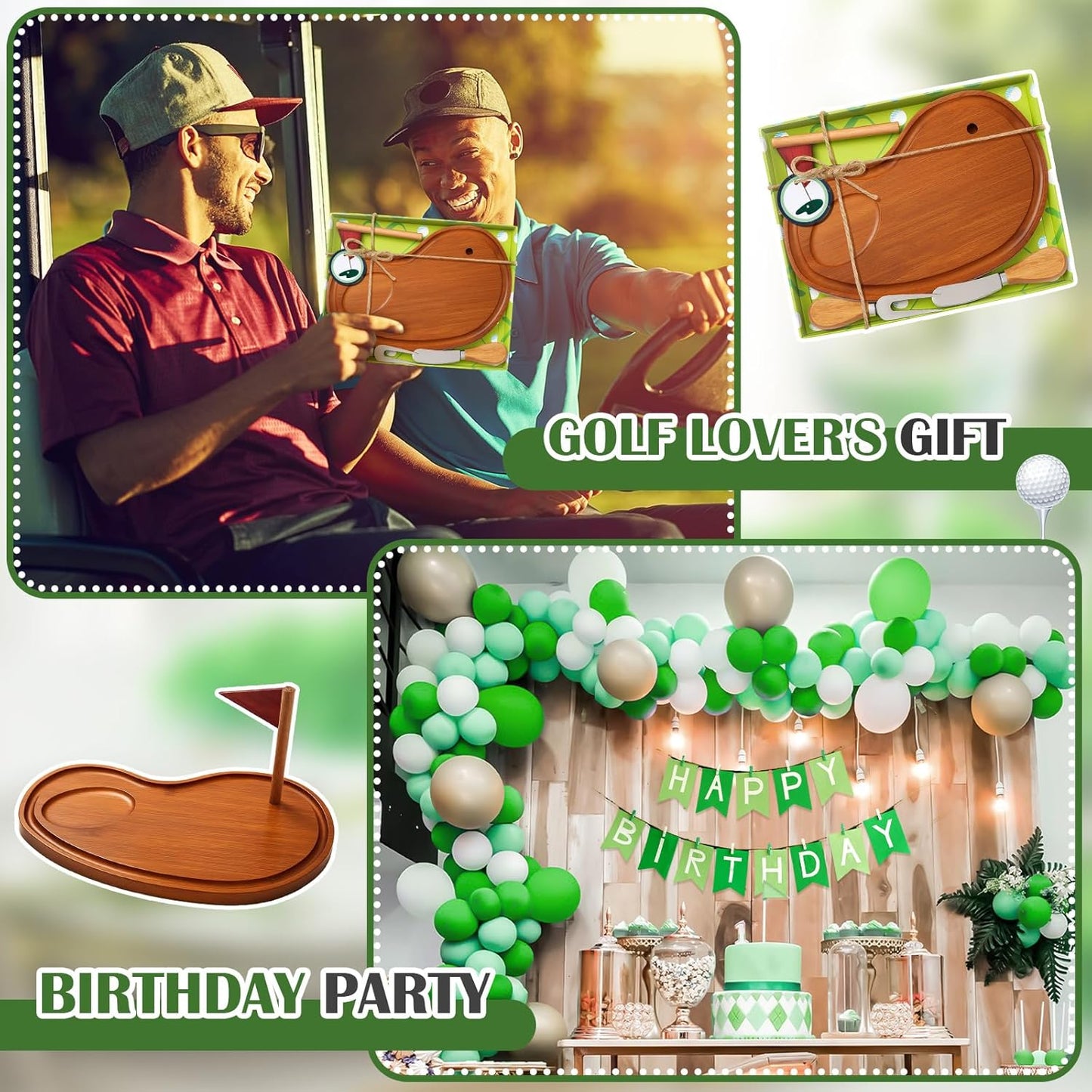 Golf Cheese Board Gift Set Party Favor Prizes Charcuterie Wood Board with Knives and Box Father Day Gift for Dad Grandpa Party Tournament Game(9.8" x 7.7", Carbonized Color)