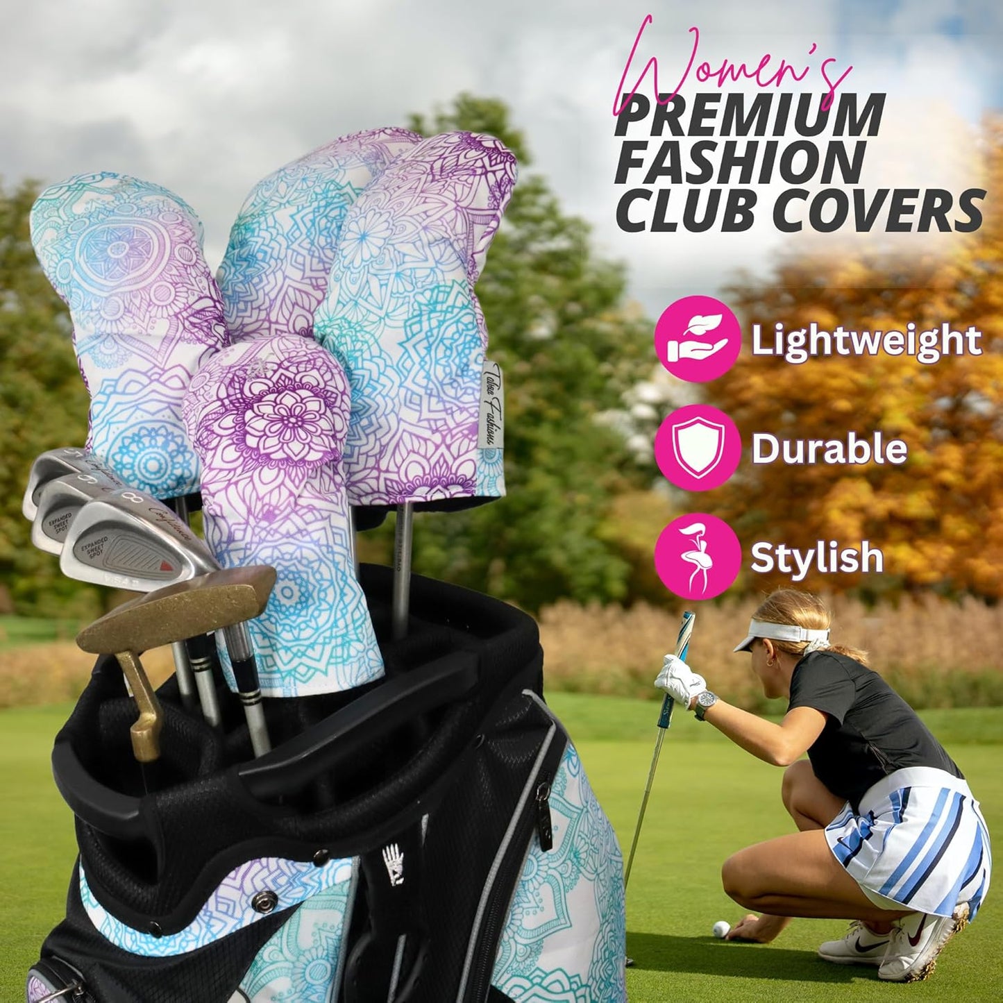 Taboo Fashions Resort Collection Golf Club Covers for Women - Numbered Golf Headcovers Set for Driver, Fairway and Hybrid Clubs - Weather Resistant, Pack of 4