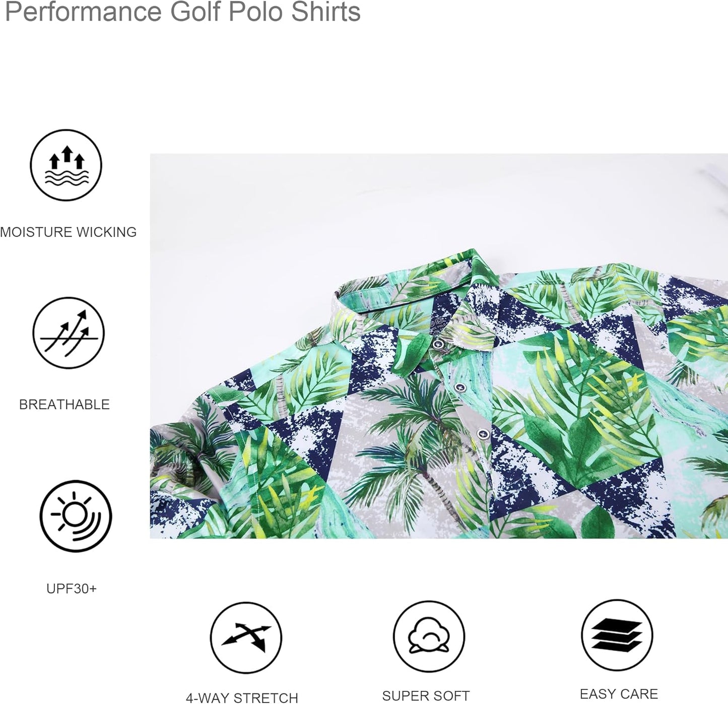 Alex Vando Mens Hawaiian Golf Shirt Moisture Wicking Digital Print Golf Shirts for Men